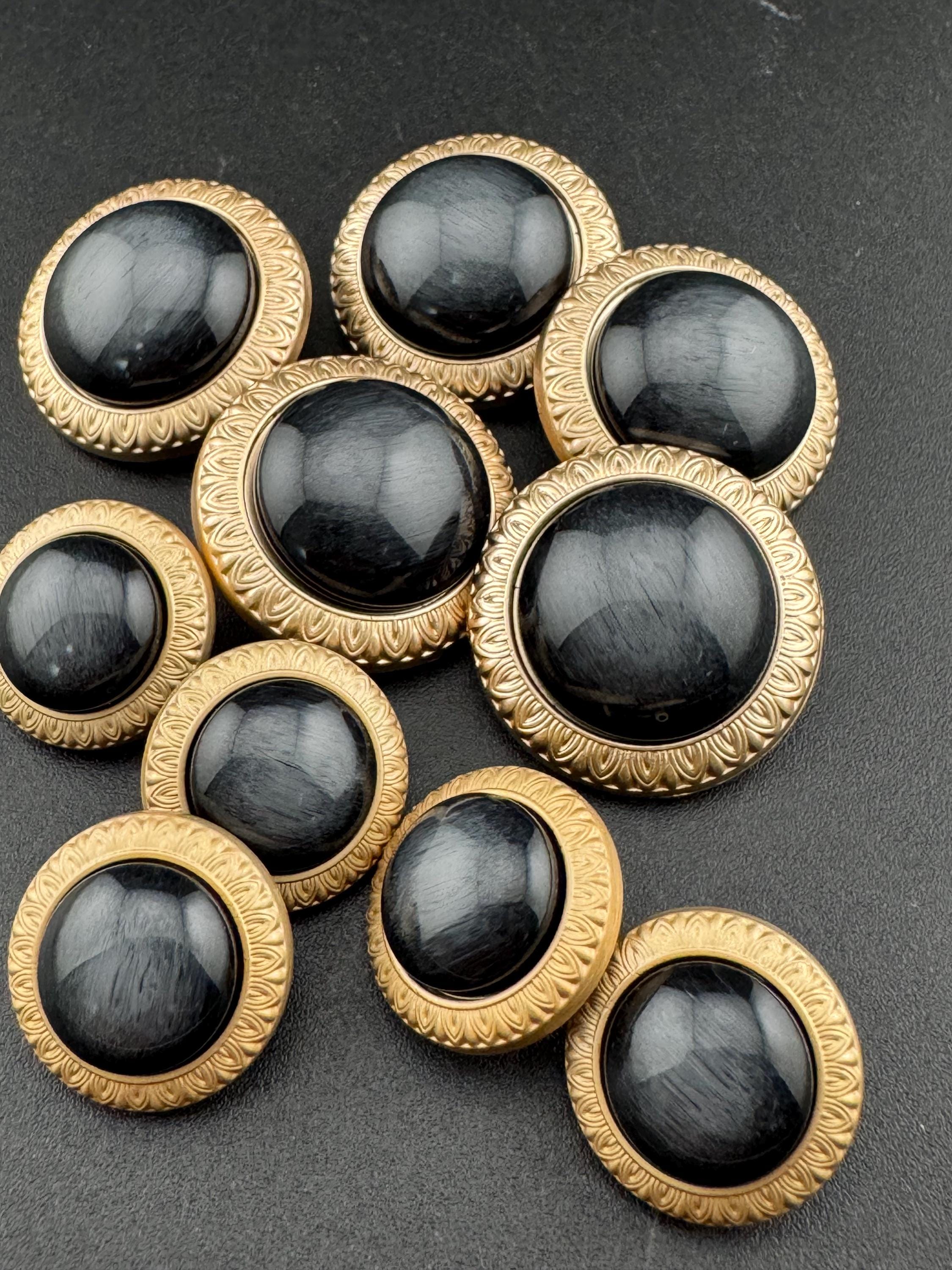 5 Dark Slate Grey Buttons: Gold Metal Shank, Acrylic Domed (18mm/25mm)