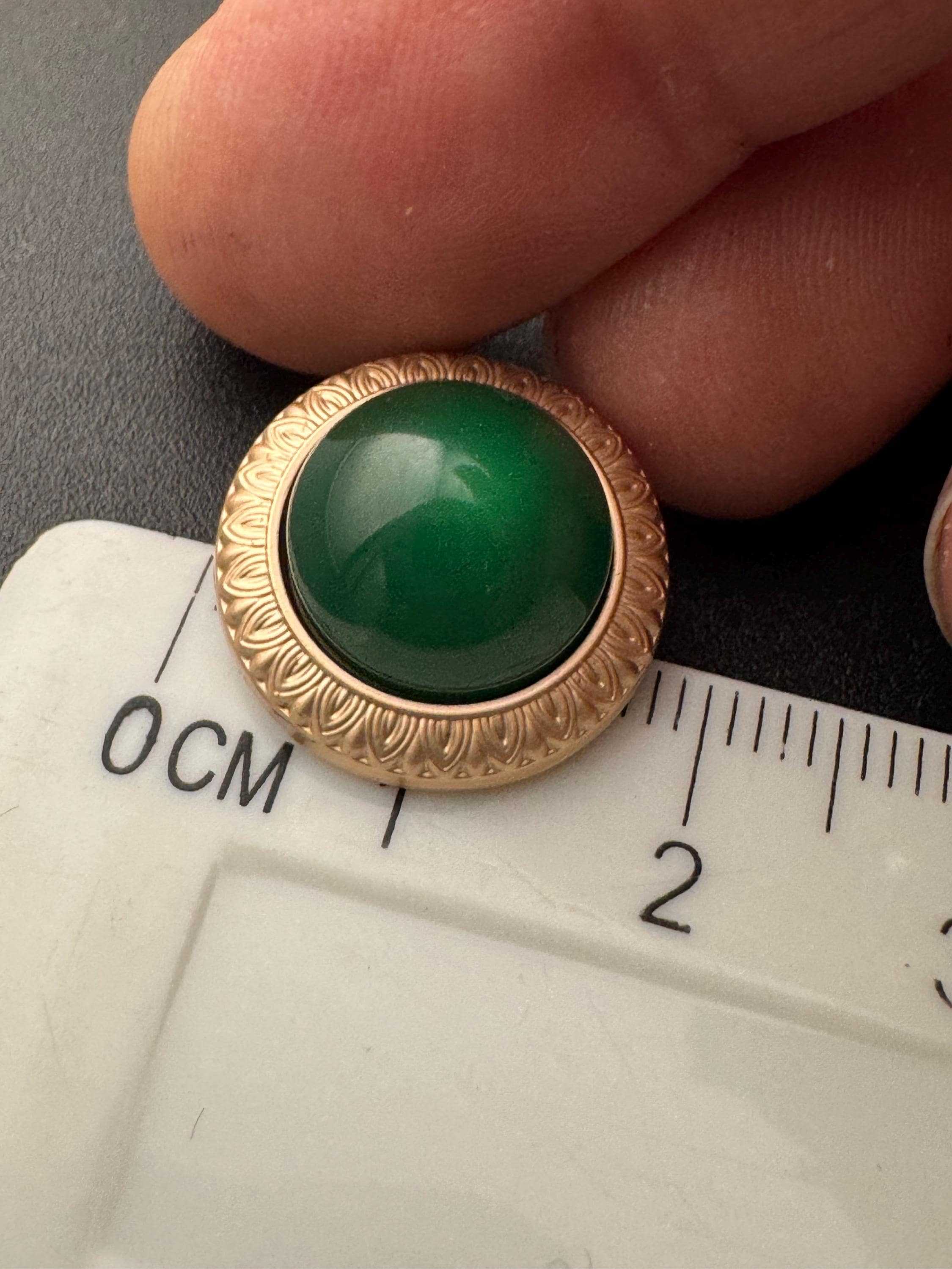 Emerald Green Buttons: Gold Metal Shank, Acrylic Domed (5 pack)