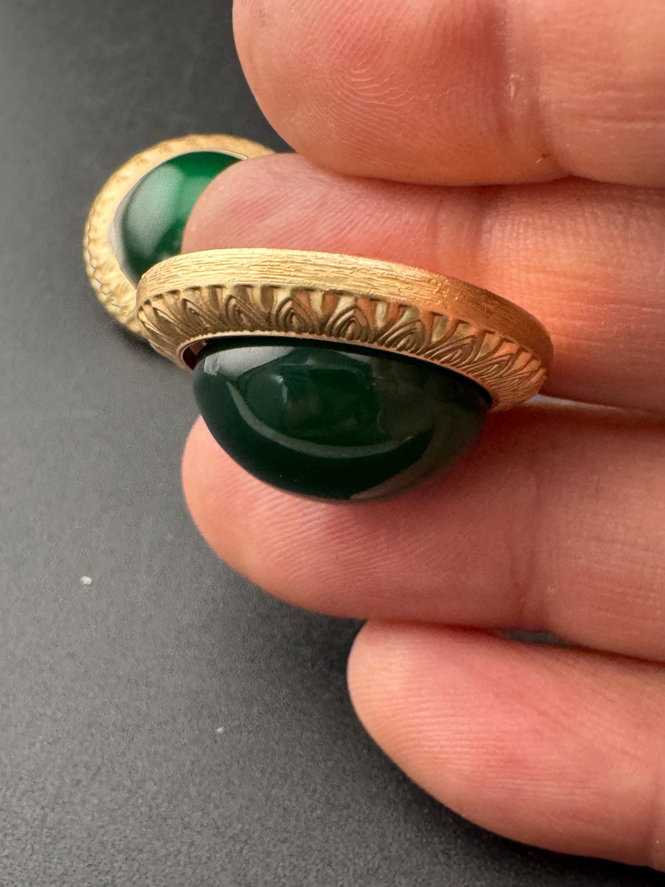 Emerald Green Buttons: Gold Metal Shank, Acrylic Domed (5 pack)