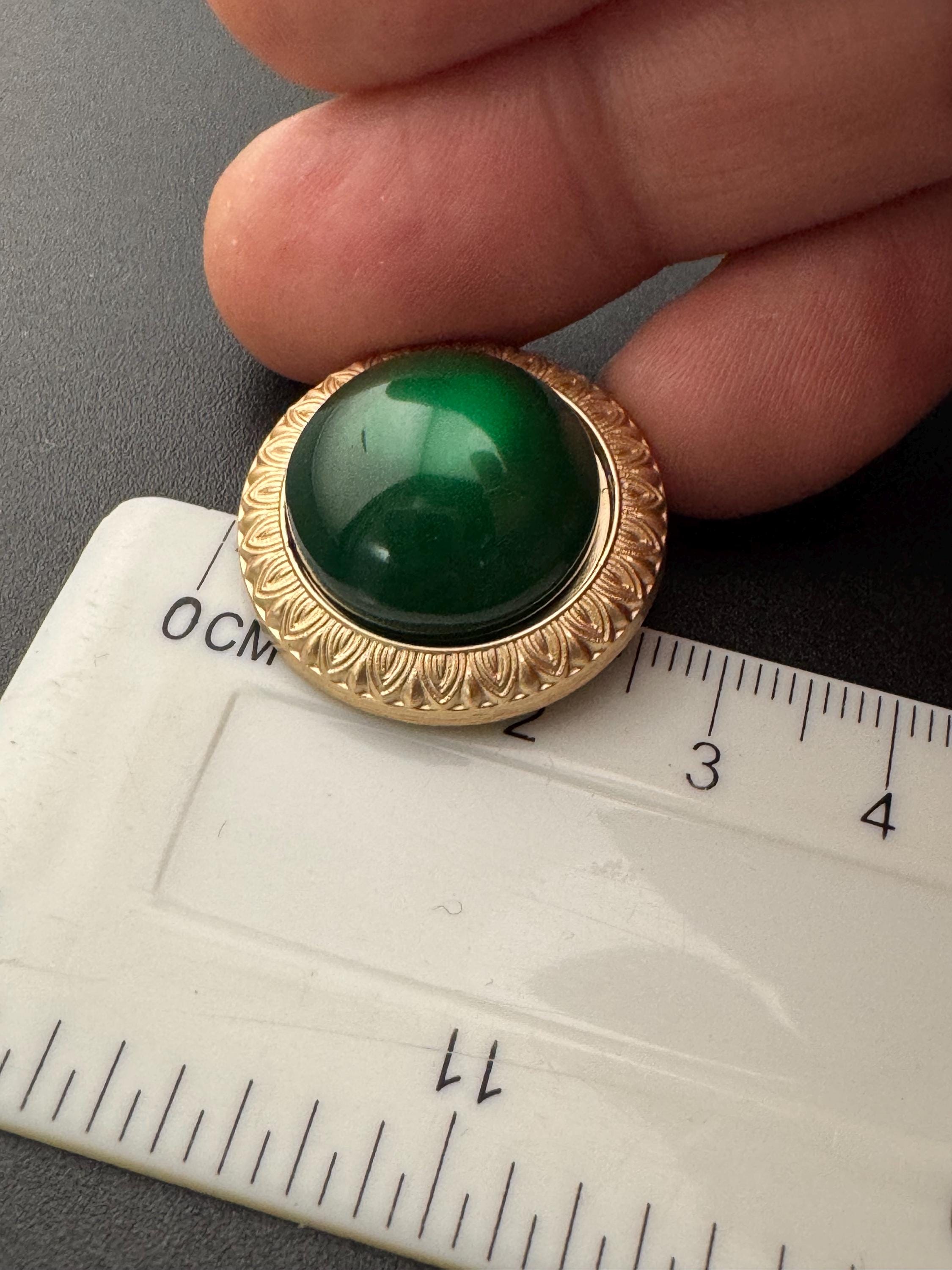 Emerald Green Buttons: Gold Metal Shank, Acrylic Domed (5 pack)