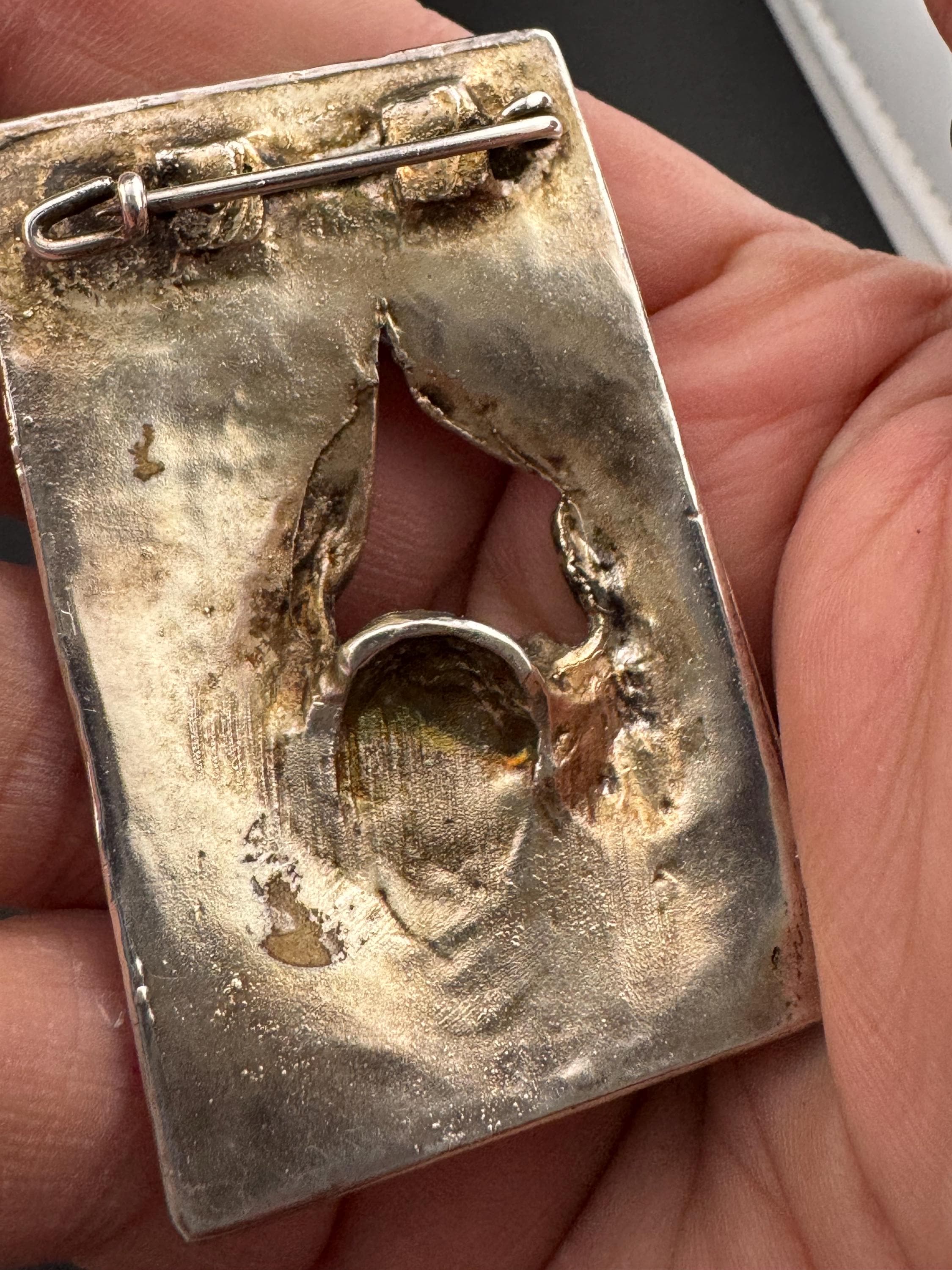 Signed SIDNEY CARRON Paris French designer large silver tone modernist brooch