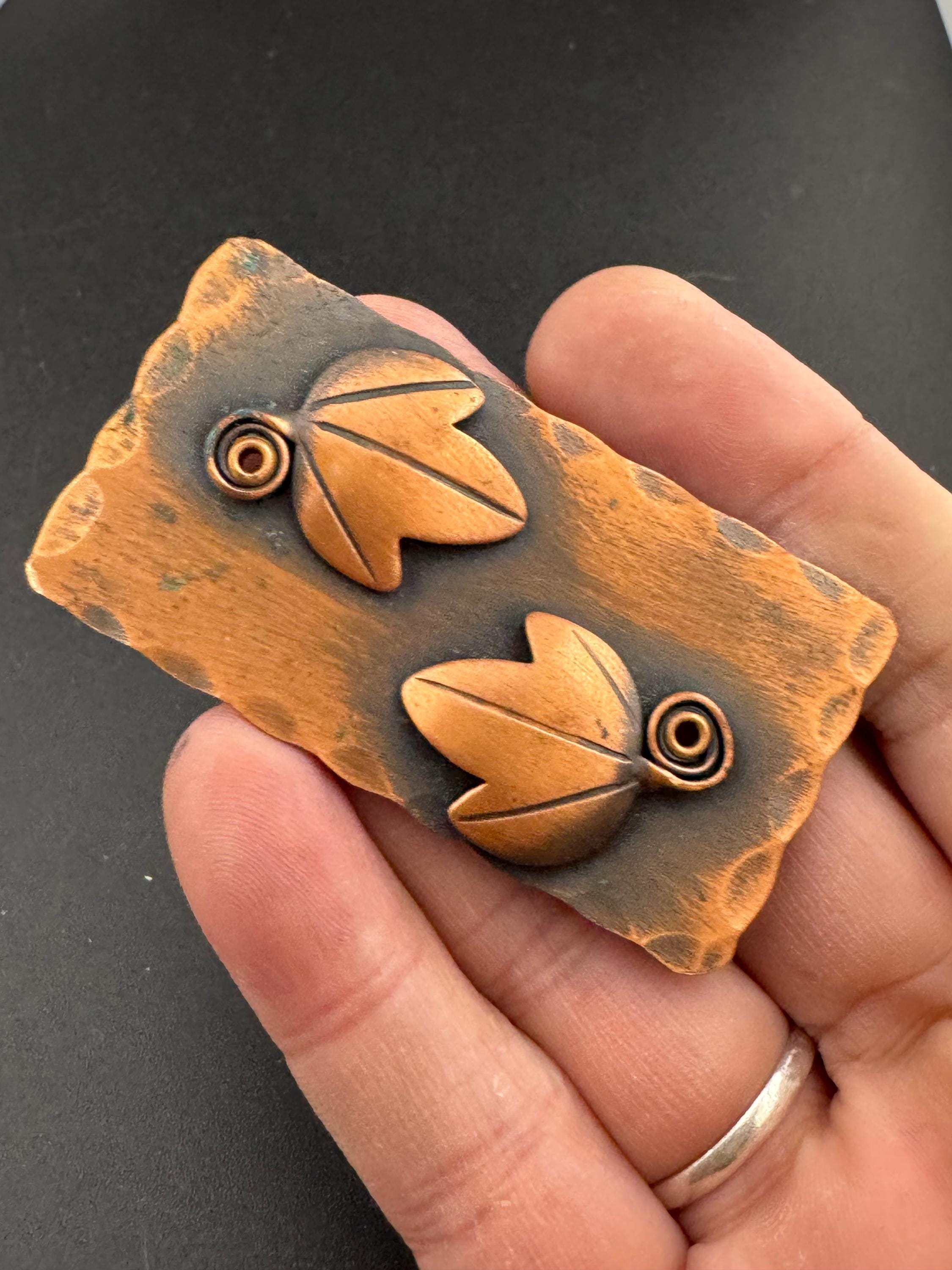 Vintage Rebajes Copper Brooch: Modernist Leaf Design (6cm)