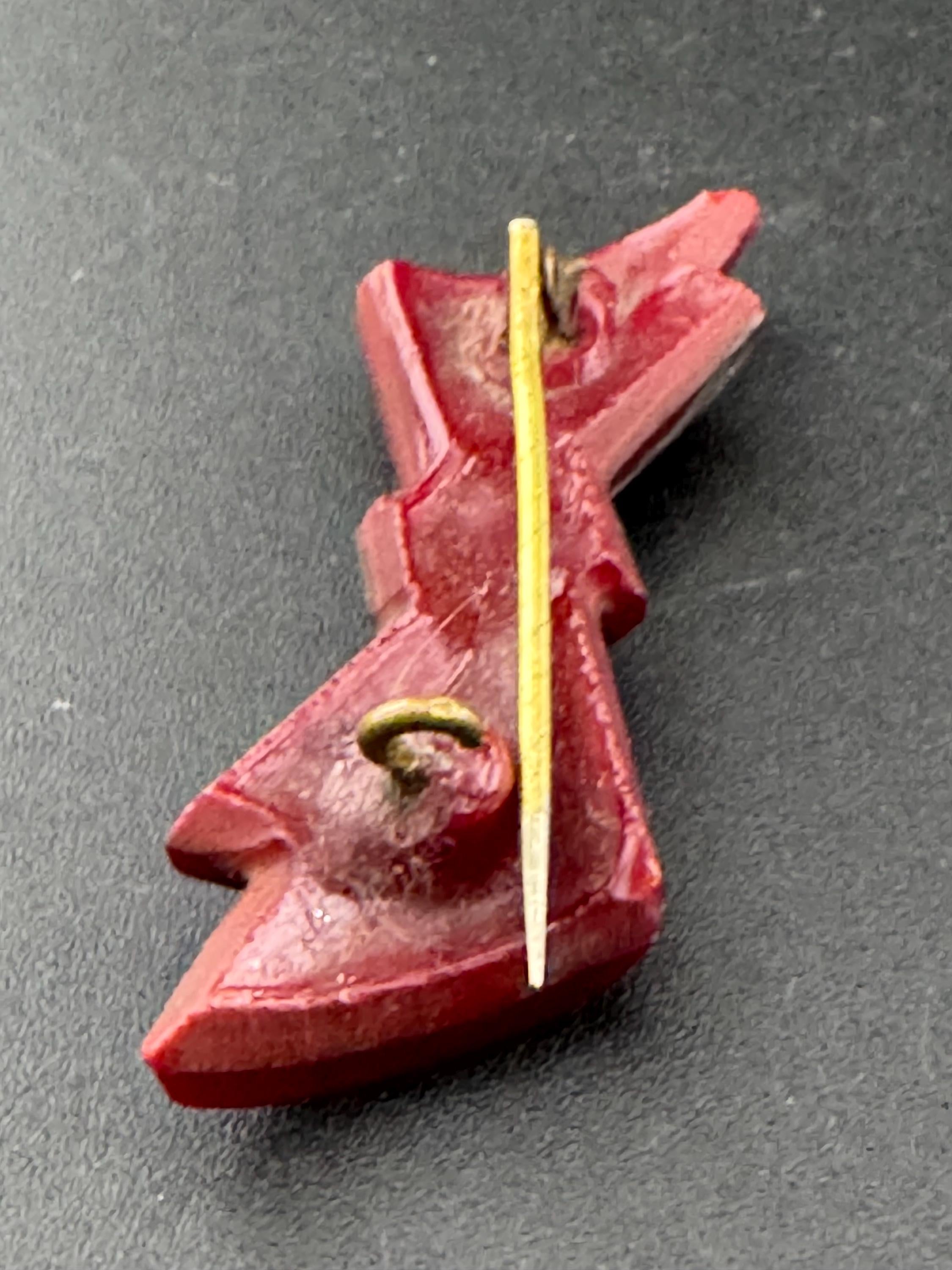 antique Czech Red moulded glass bow brooch silver art deco