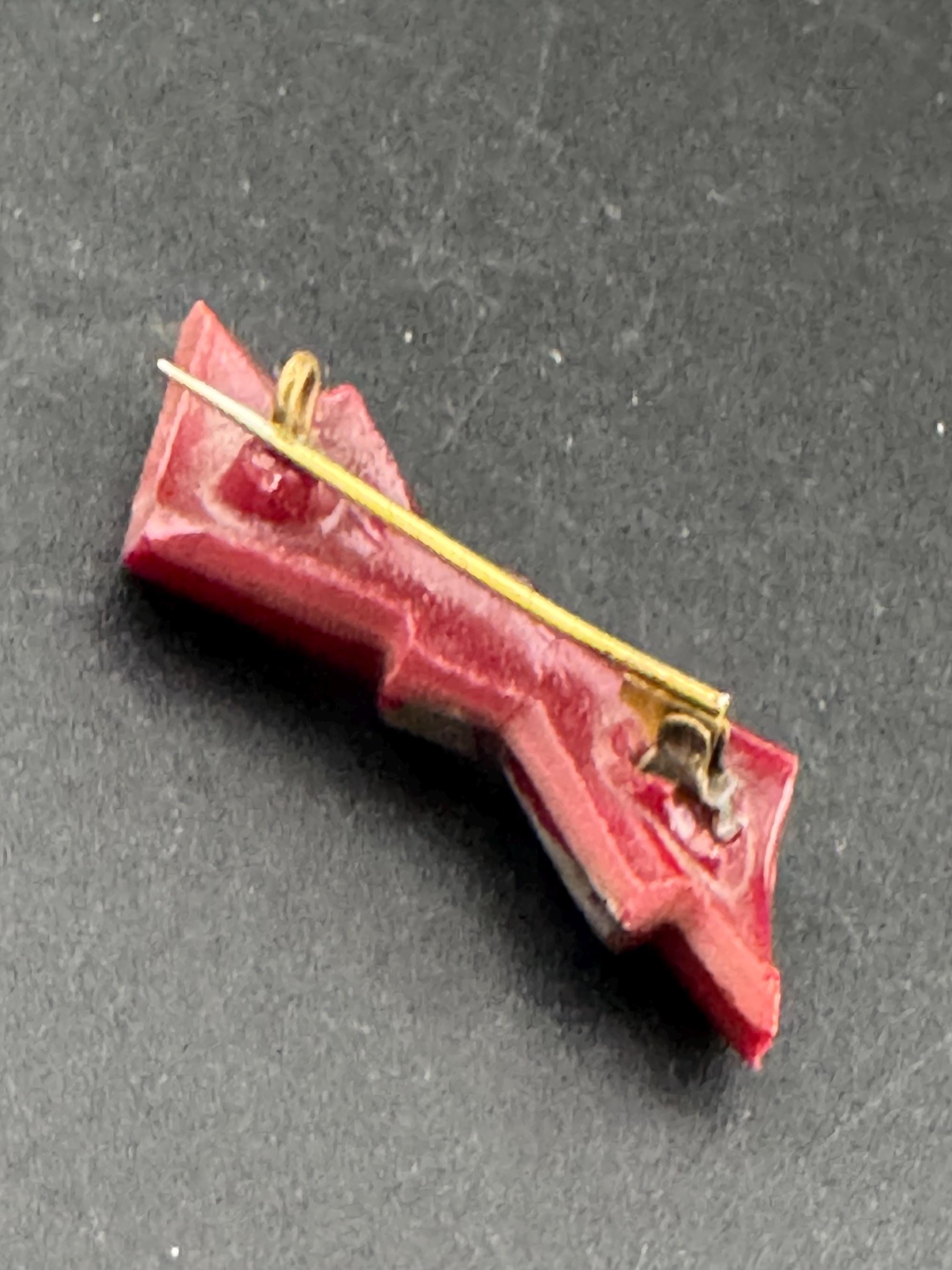 antique Czech Red moulded glass bow brooch silver art deco