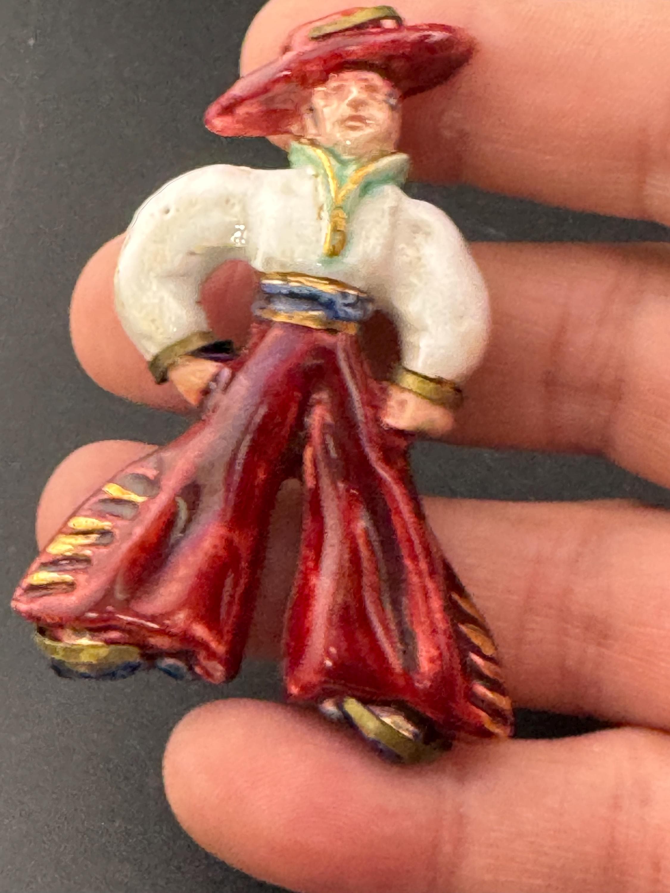 Vintage large ceramic Spanish man brooch super kitsch