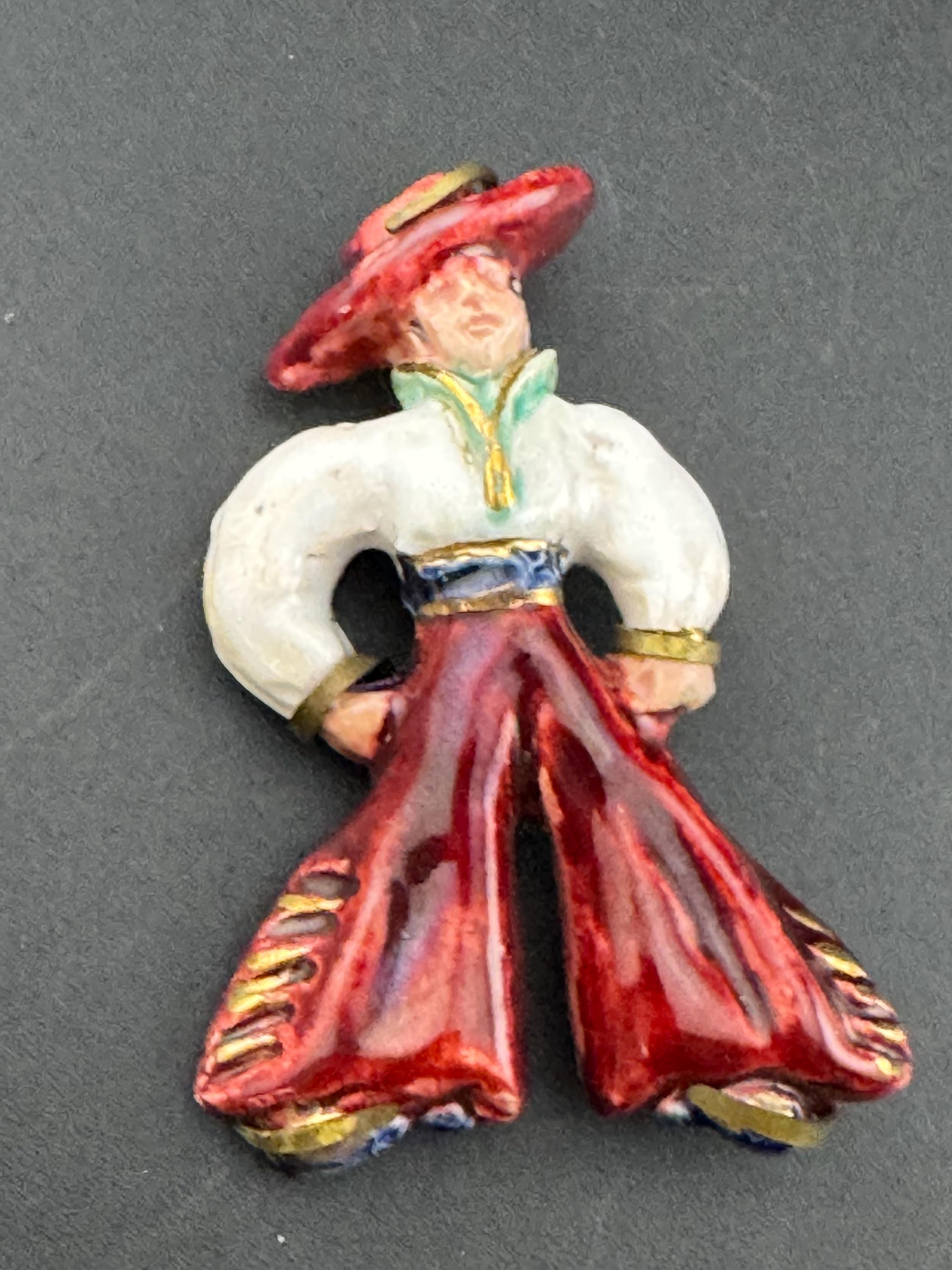 Vintage large ceramic Spanish man brooch super kitsch
