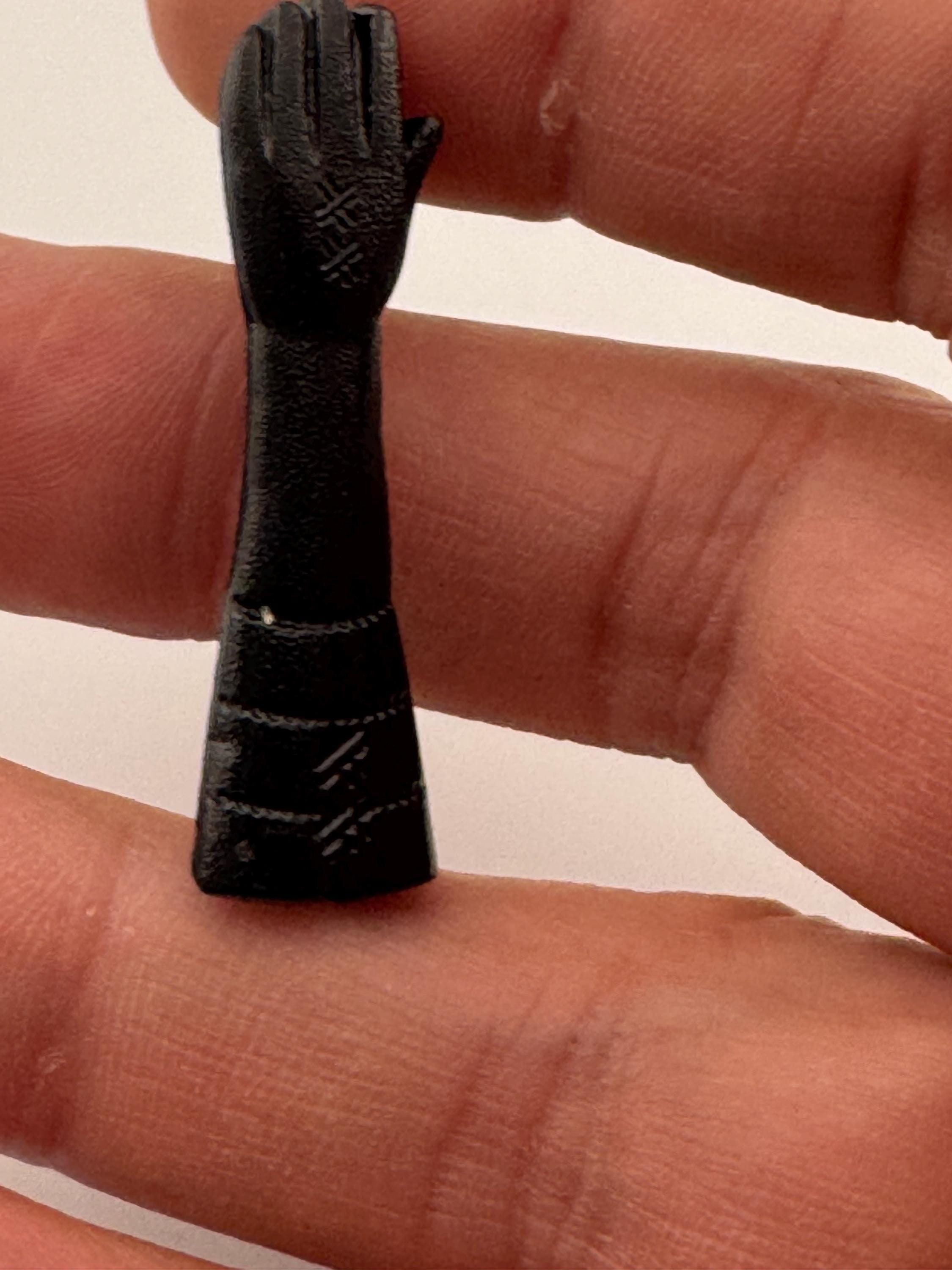 antique Czech figa hand brooch in black moulded glass
