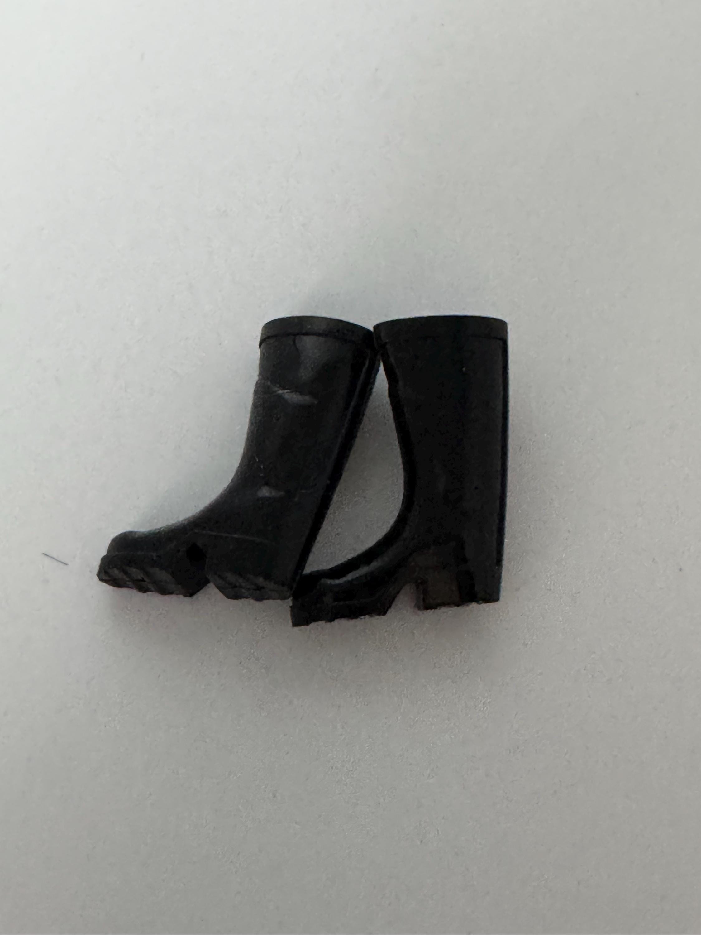 Miniature pair of black plastic wellington boots wellies gardener cake topper decoration scenery dolls