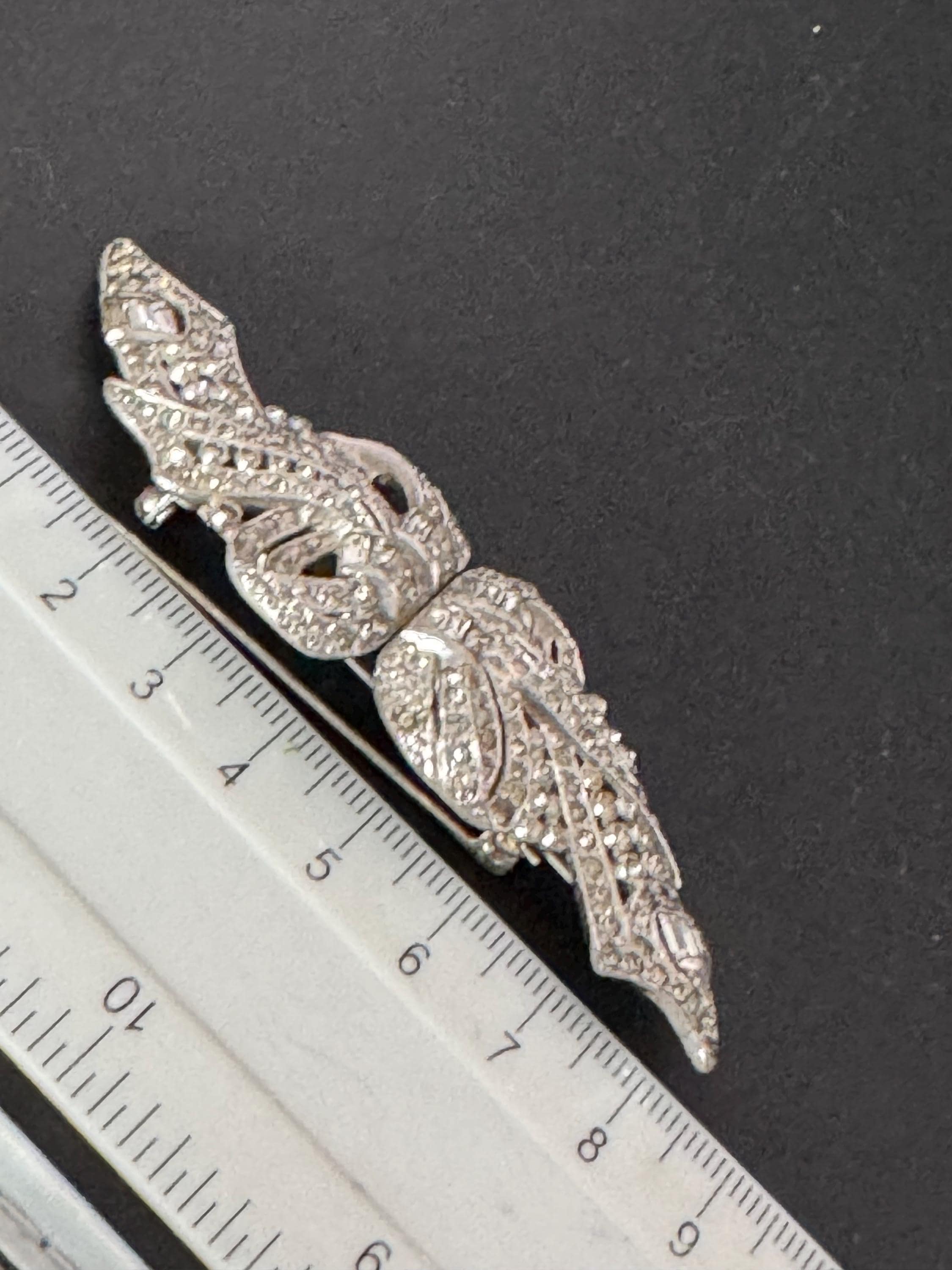 Vintage pair of rhinestone Dress Clips Combination Brooch, duette clip in Silver chrome metal Art Deco