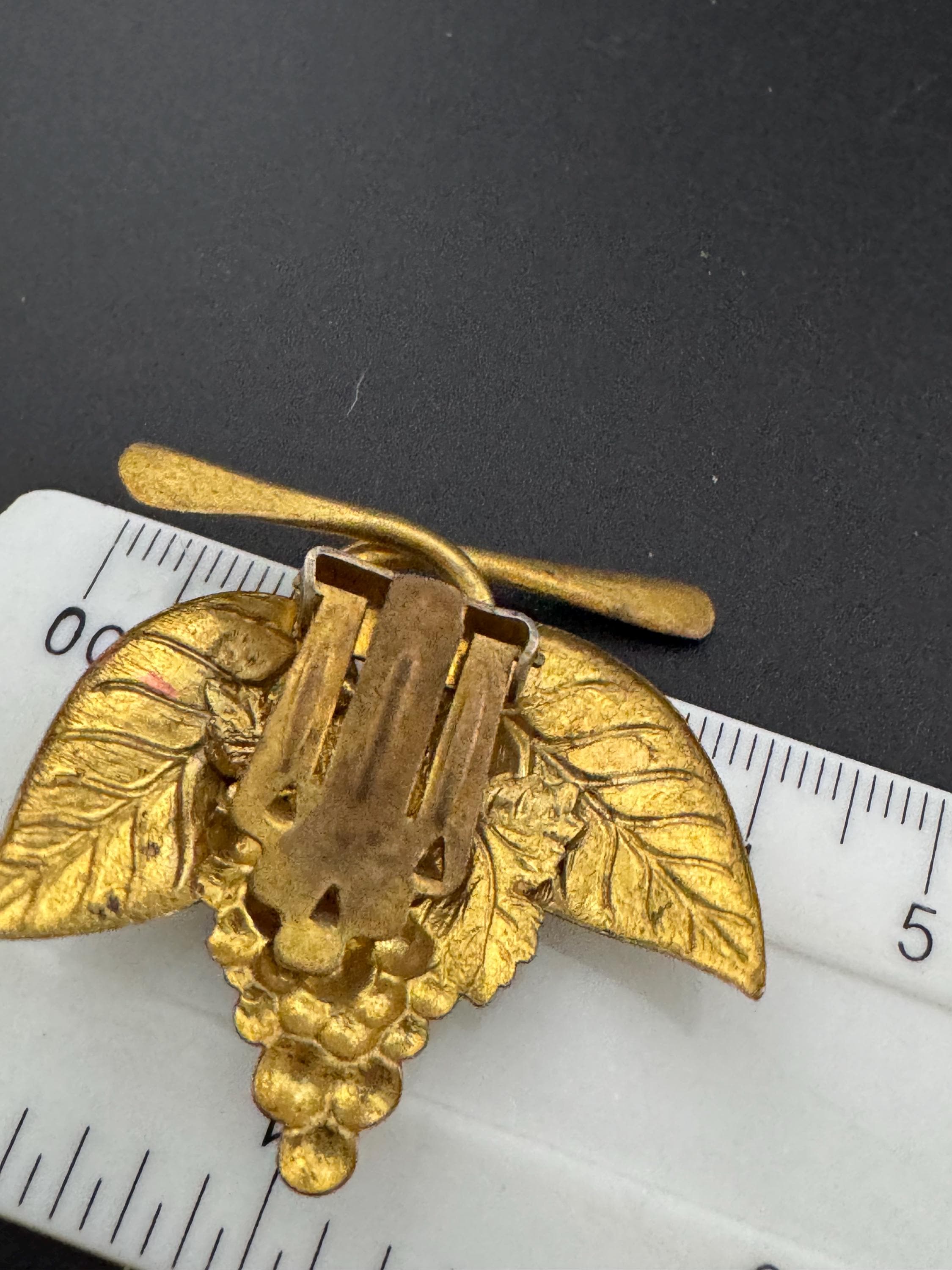 Art Deco Czech Brass Dress Clips: Grapes & Leaves