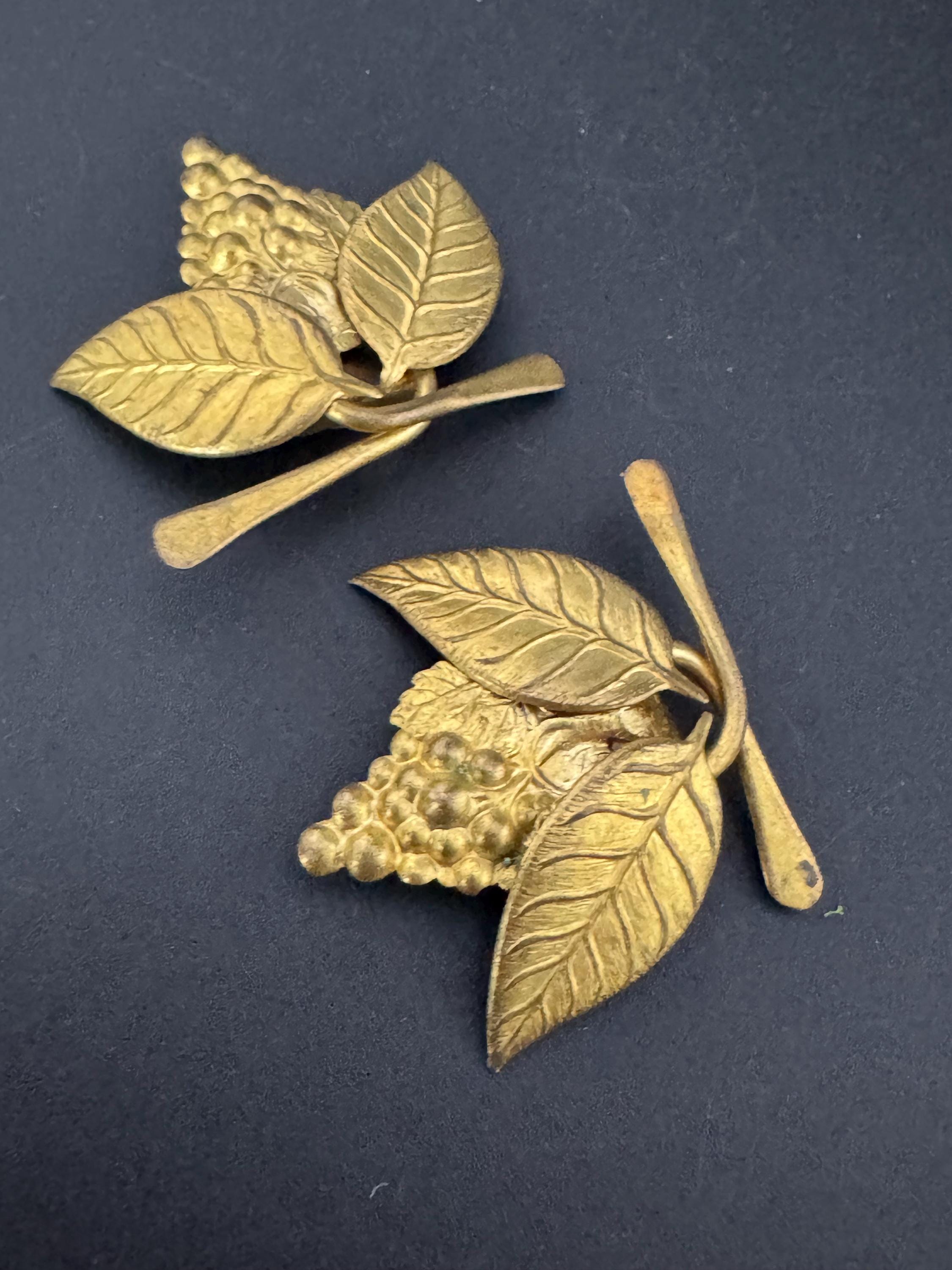 Art Deco Czech Brass Dress Clips: Grapes & Leaves