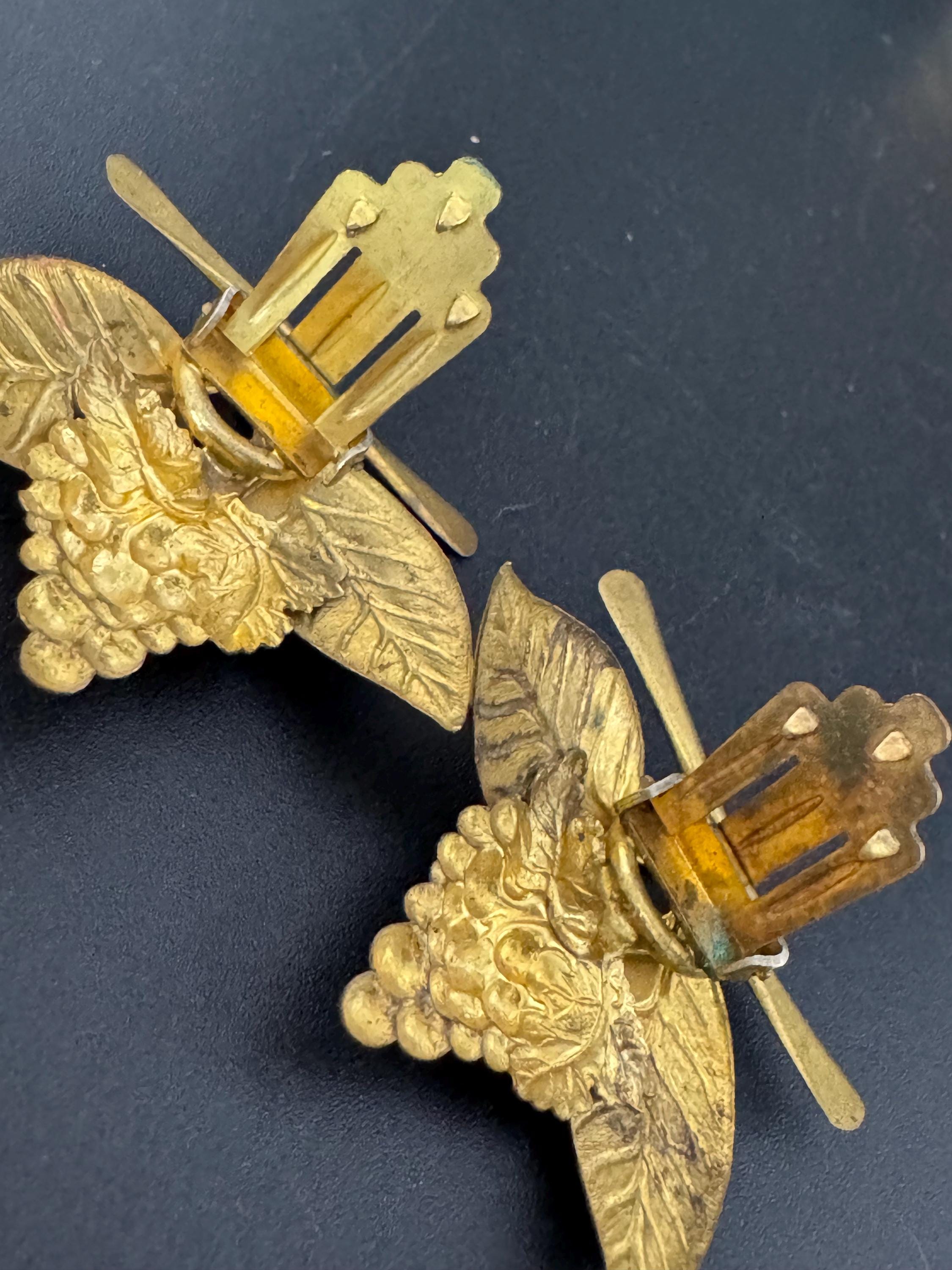 Art Deco Czech Brass Dress Clips: Grapes & Leaves