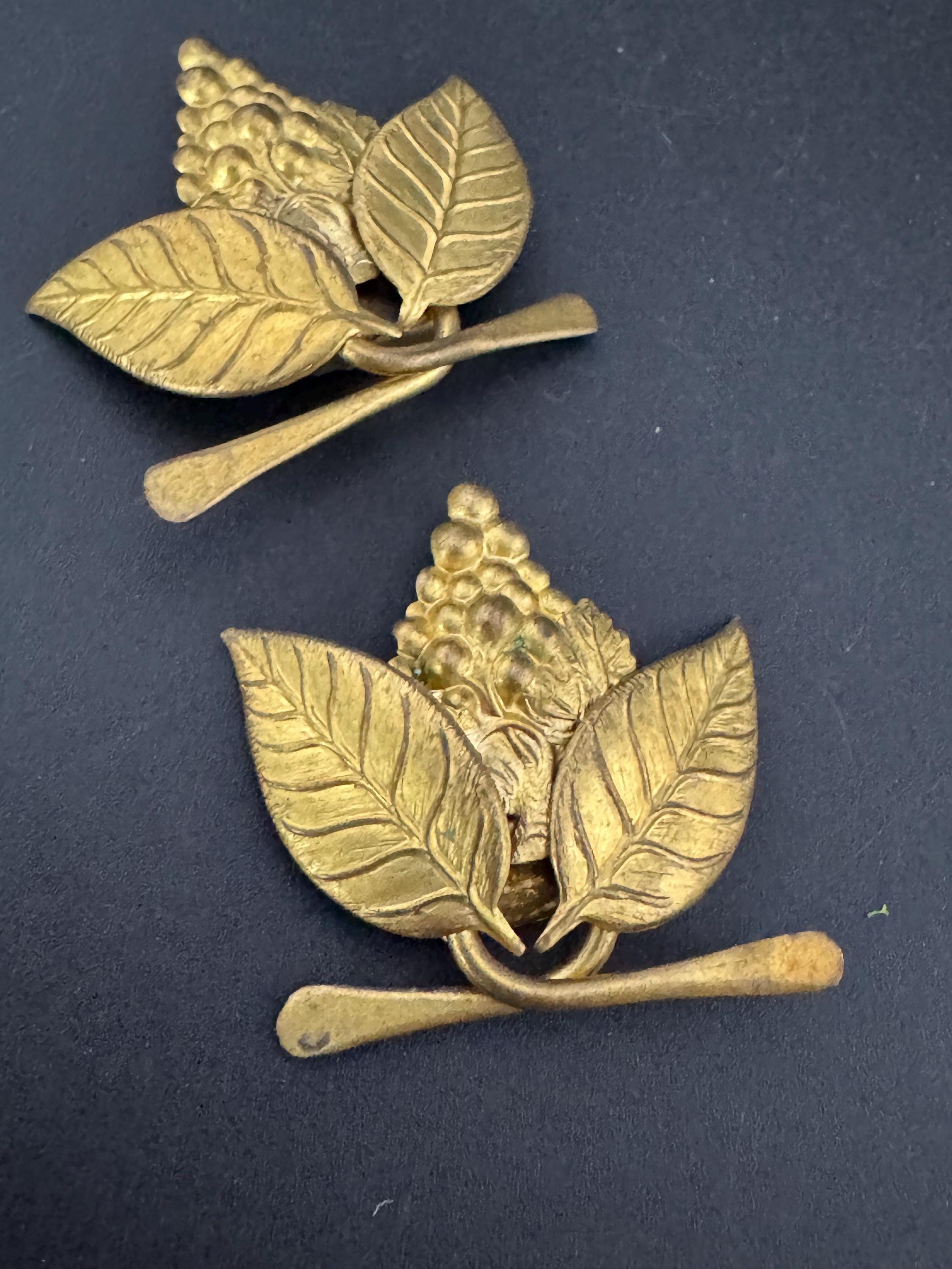 Art Deco Czech Brass Dress Clips: Grapes & Leaves