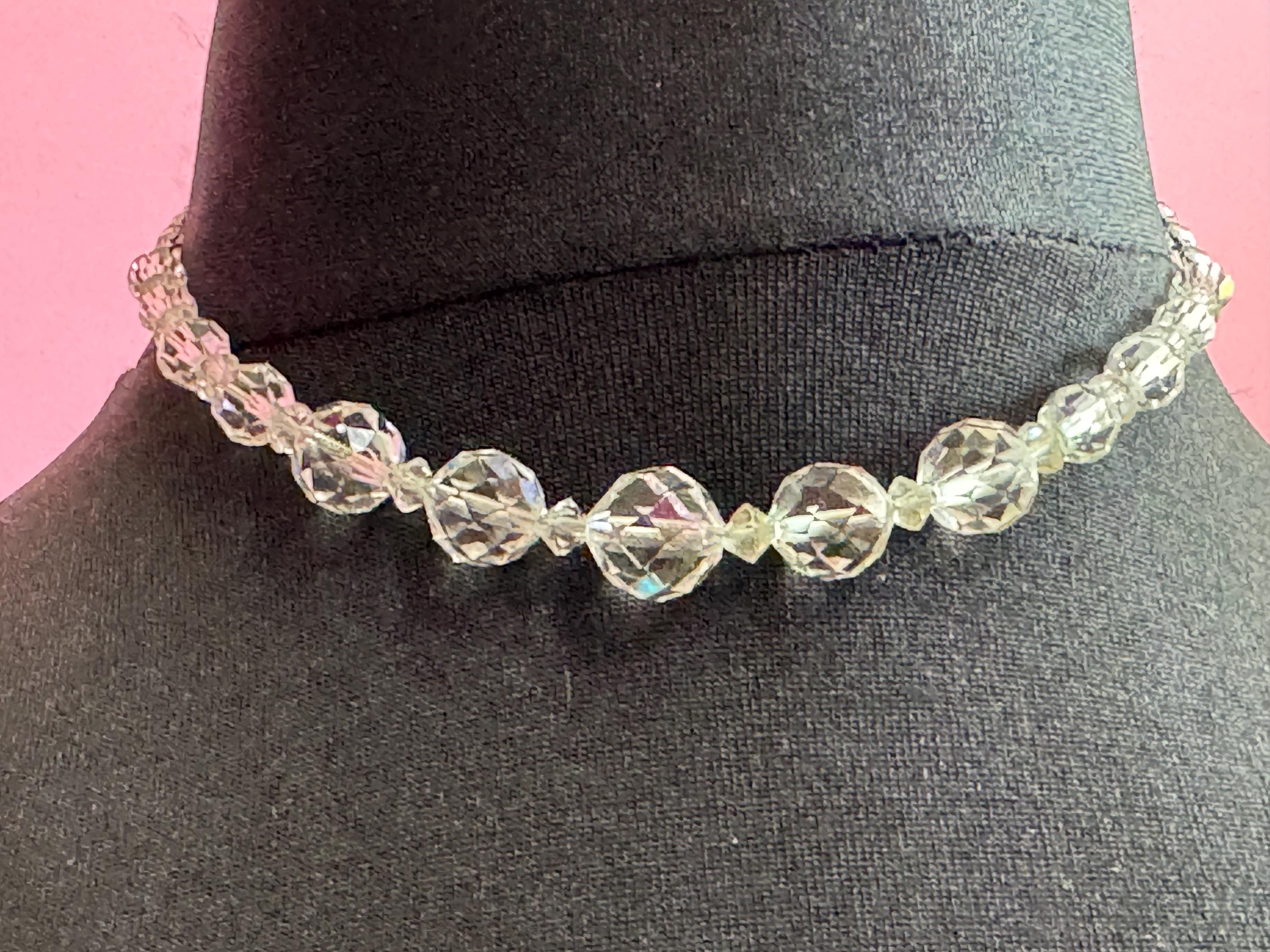 As found Art Deco open back crystal clear diamanté Paste Rhinestone glass necklace 1920s 41cm