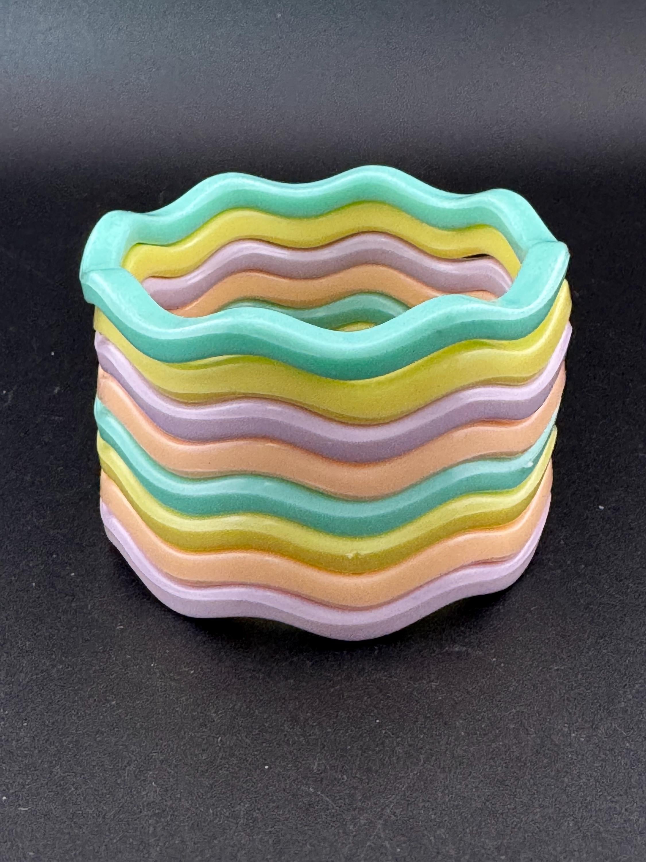 Retro Wavy Stacking Bangles: Pastel Color Bangle Stack, Set of 8