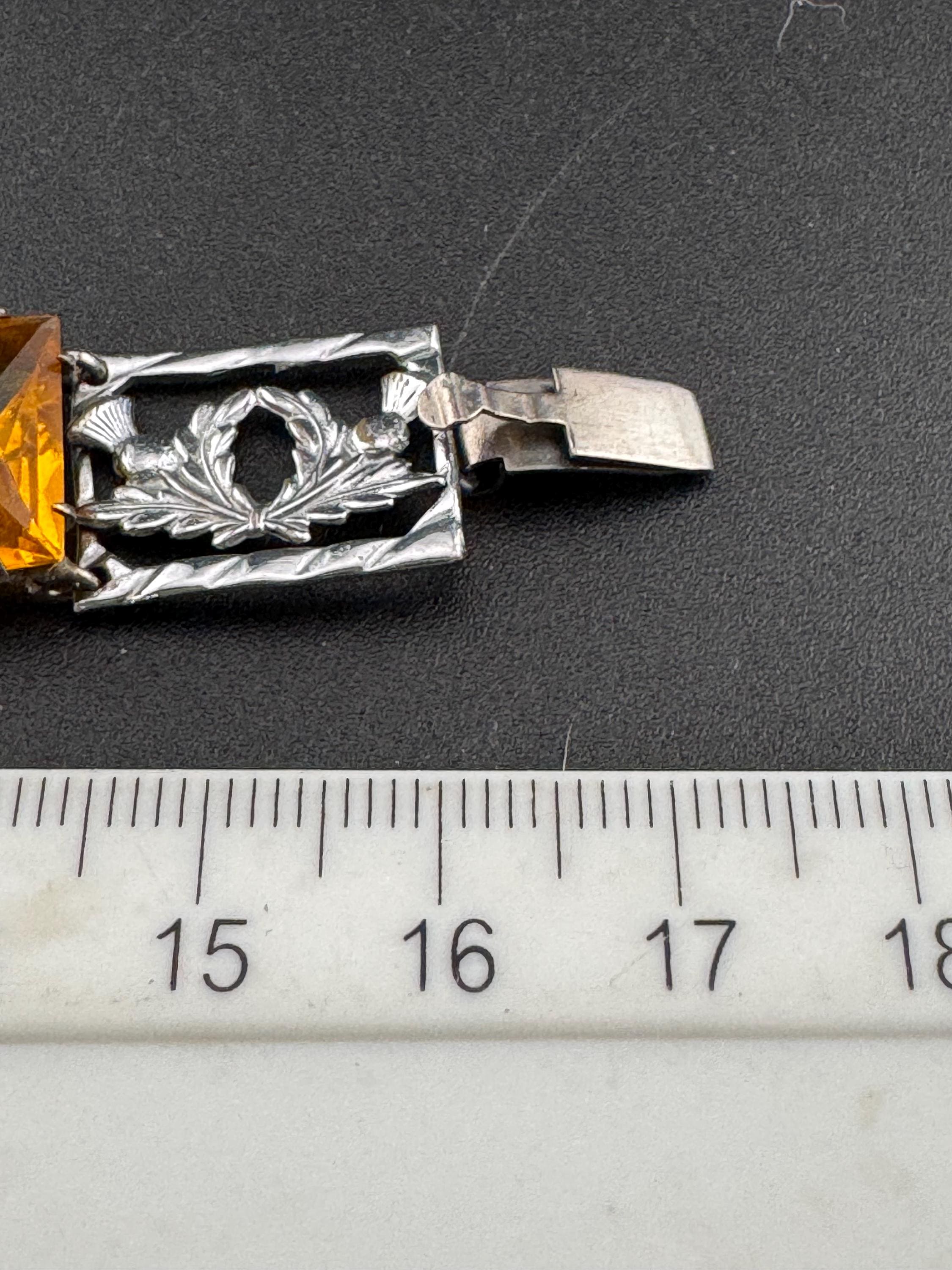 Vintage Silver Tone Citrine Crystal Bracelet: Scottish Thistle Petite Wrist