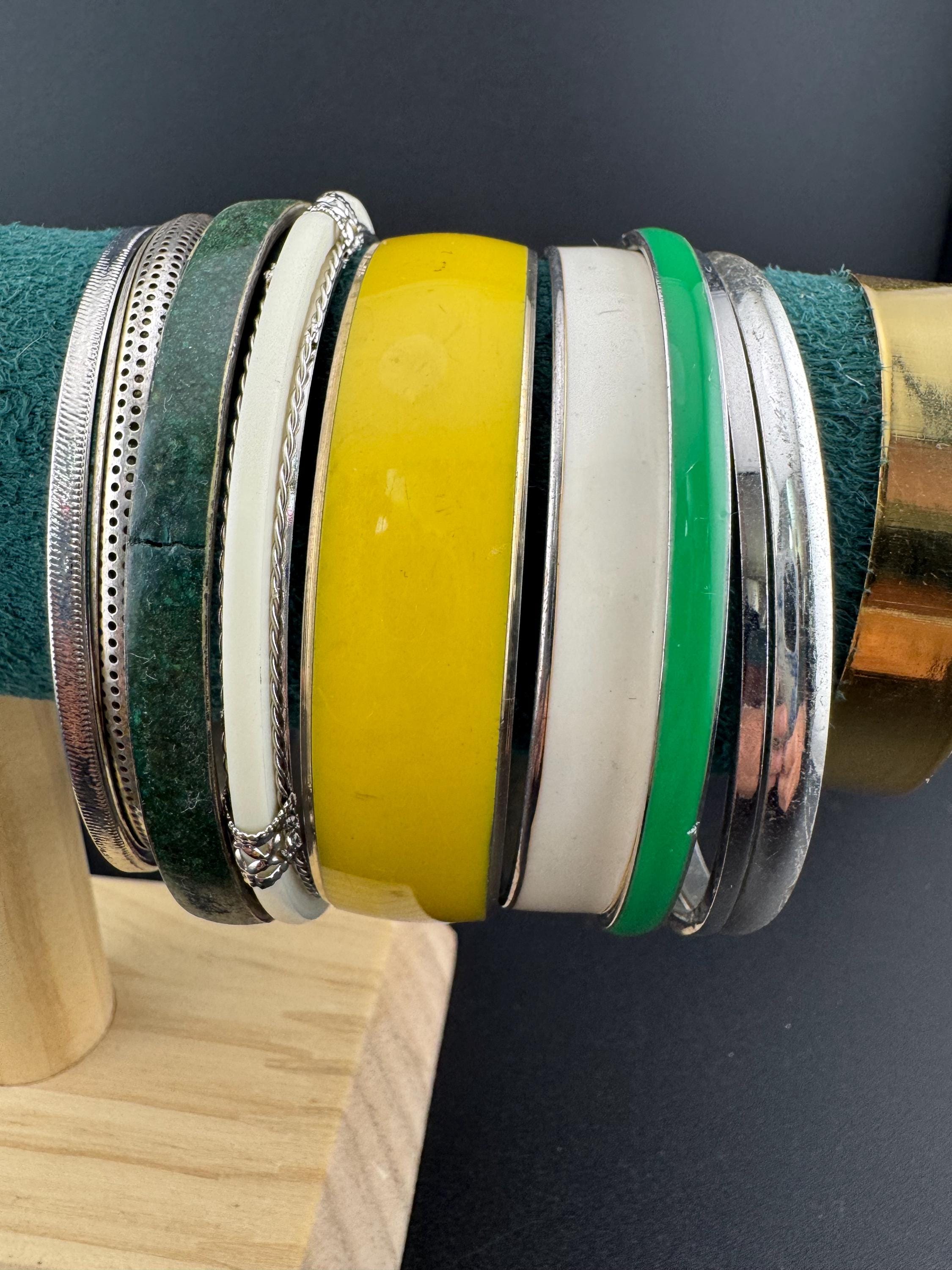 Vintage Stacking Bangle Set: Boho Hippie Bracelets with Malachite