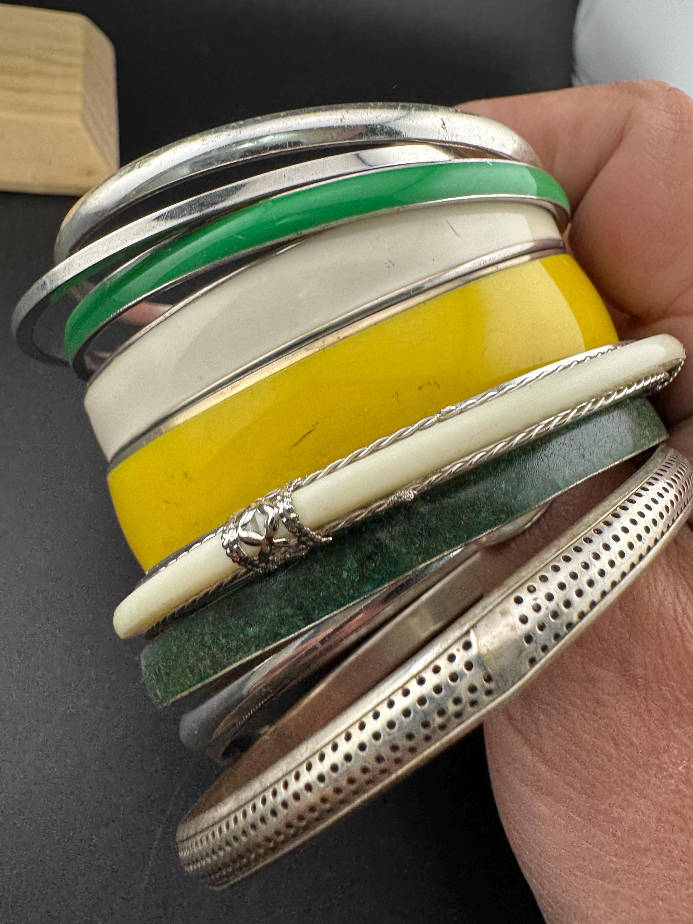 Vintage Stacking Bangle Set: Boho Hippie Bracelets with Malachite