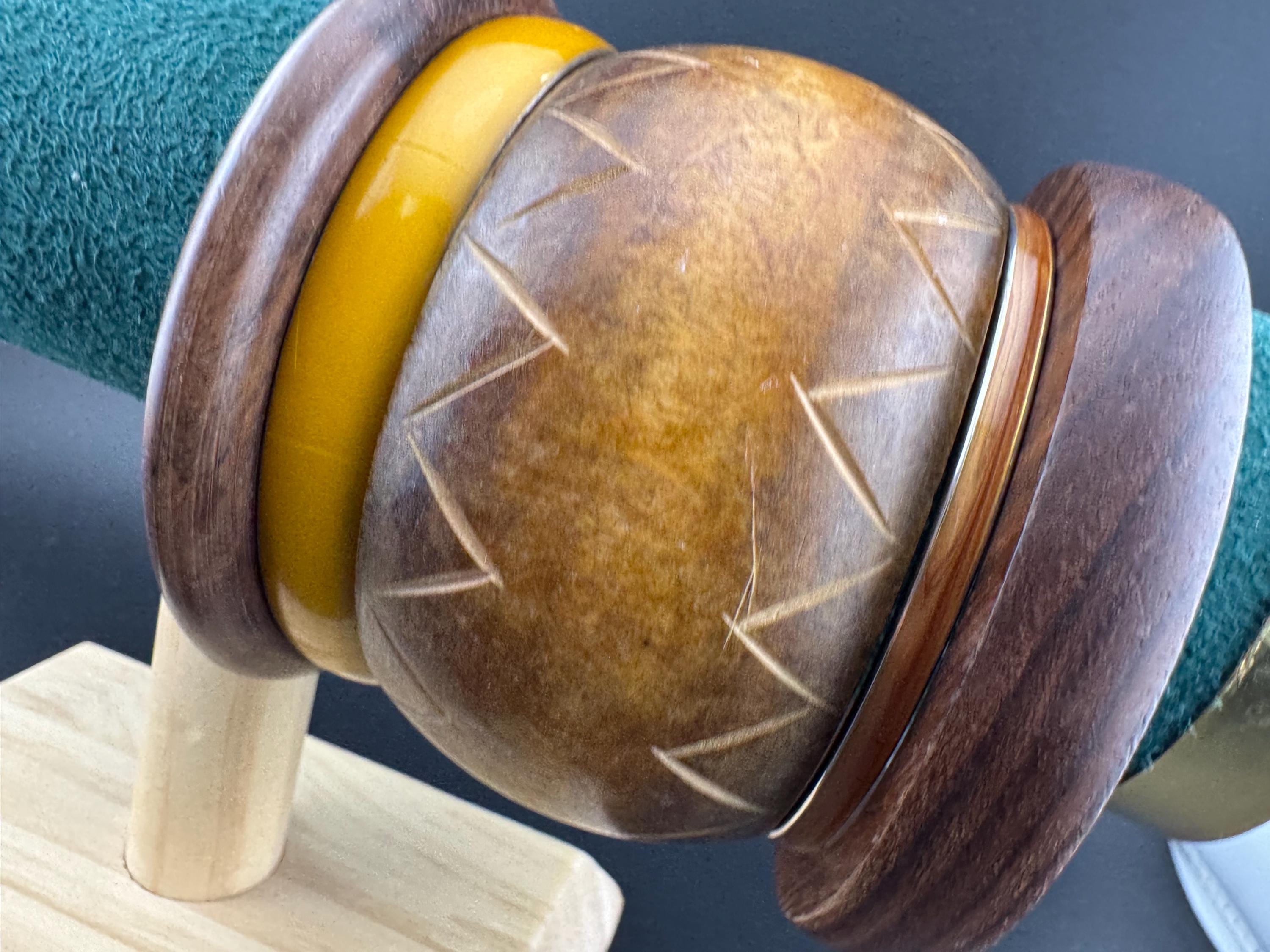 Vintage Brown Wooden Bangle Stack: Boho Festival Bracelets (65mm)