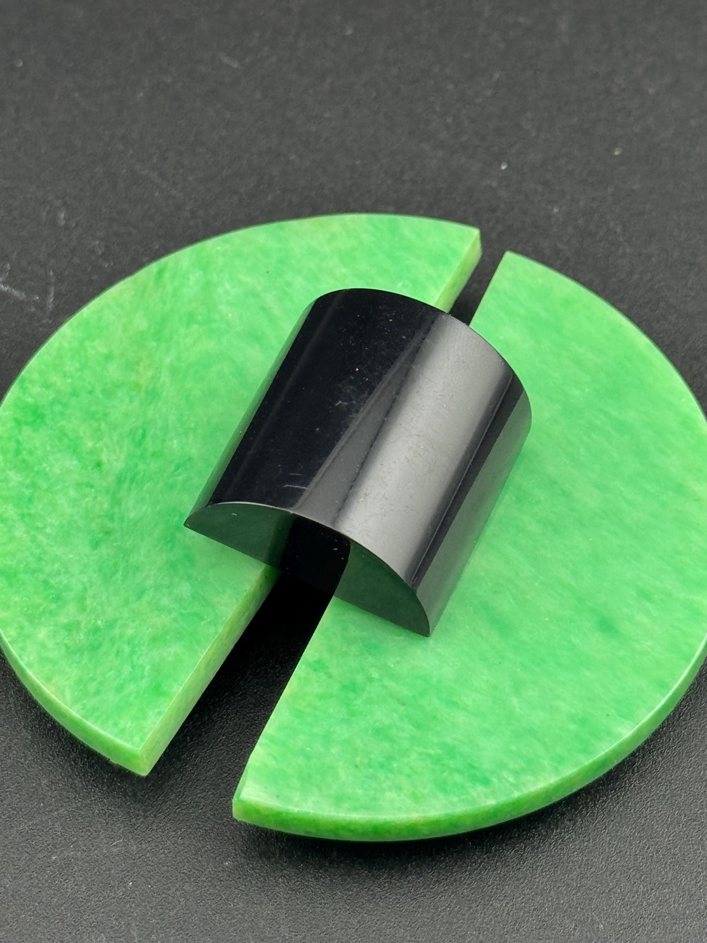 Antique Art Deco Bakelite Belt Buckle: Black & Green Geometric Haberdashery