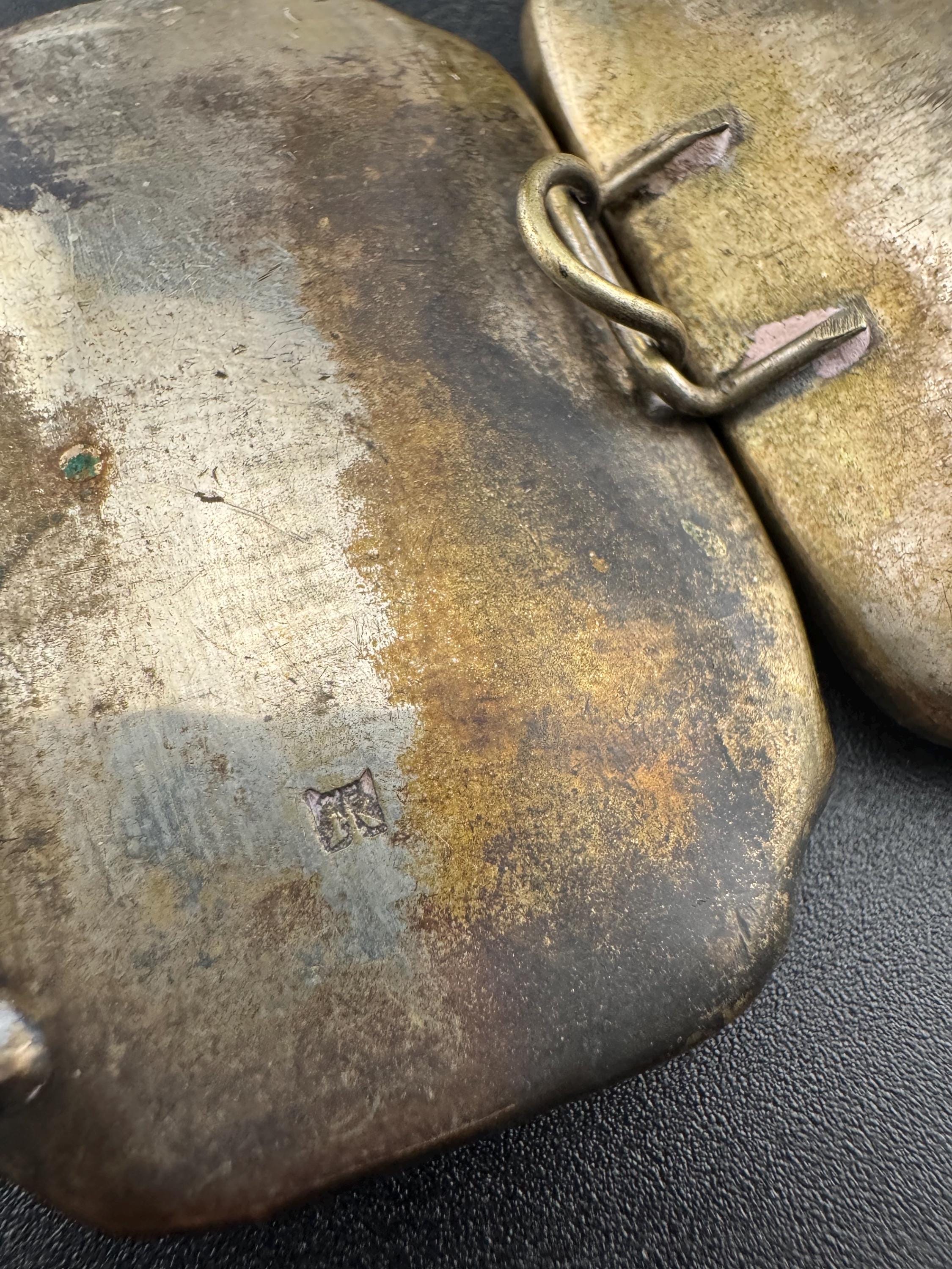 antique Japanese hallmarked silver Meiji period satsuma ware porcelain 2 part large belt buckles 1868-1928 period
