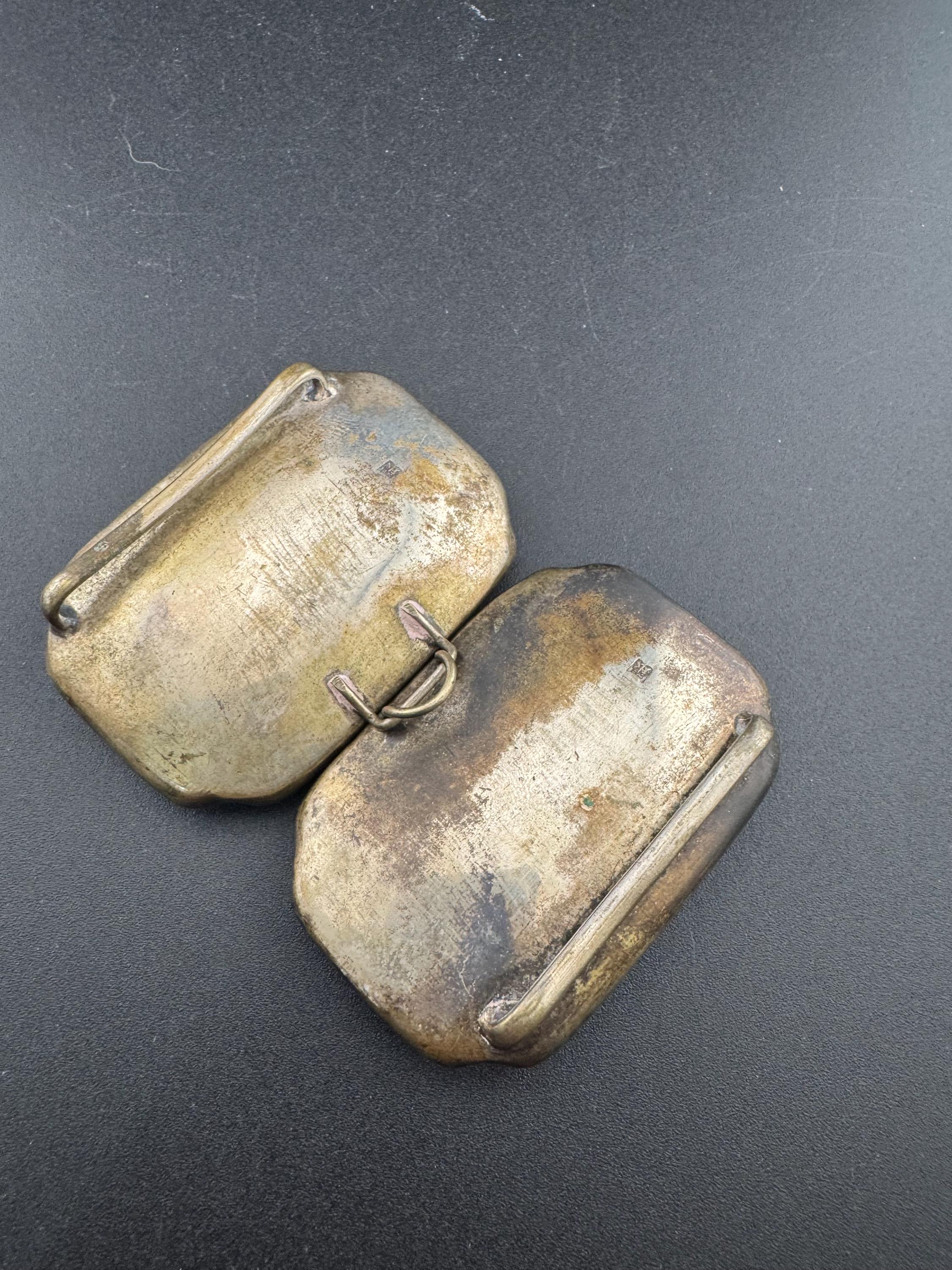 antique Japanese hallmarked silver Meiji period satsuma ware porcelain 2 part large belt buckles 1868-1928 period