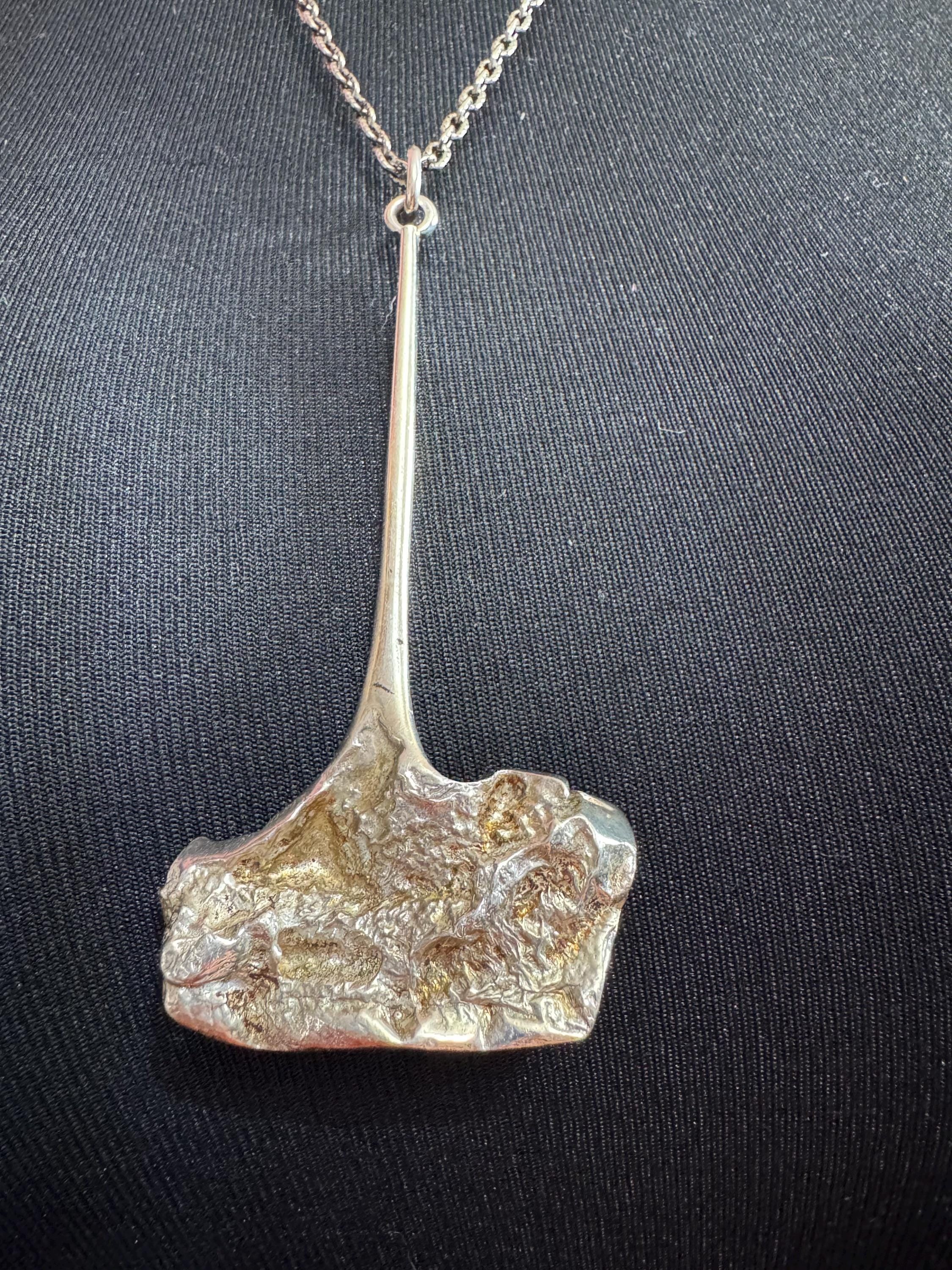 Vintage N.E.FROM Denmark 925 Sterling Silver weighty brutalist nugget pendant necklace on a chain 41.3grams