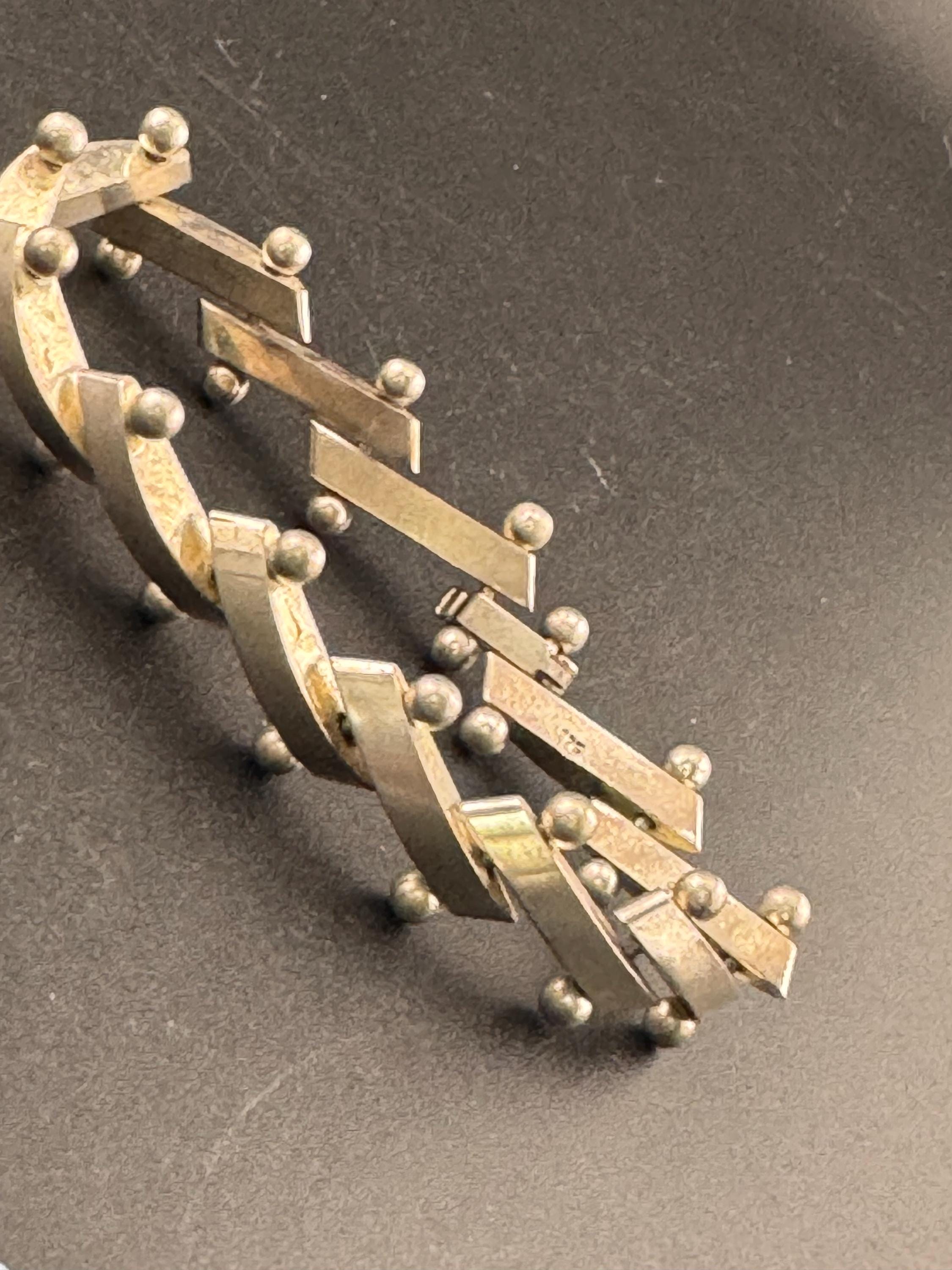 Vintage Modernist 925 Silver Panel Link Bracelet