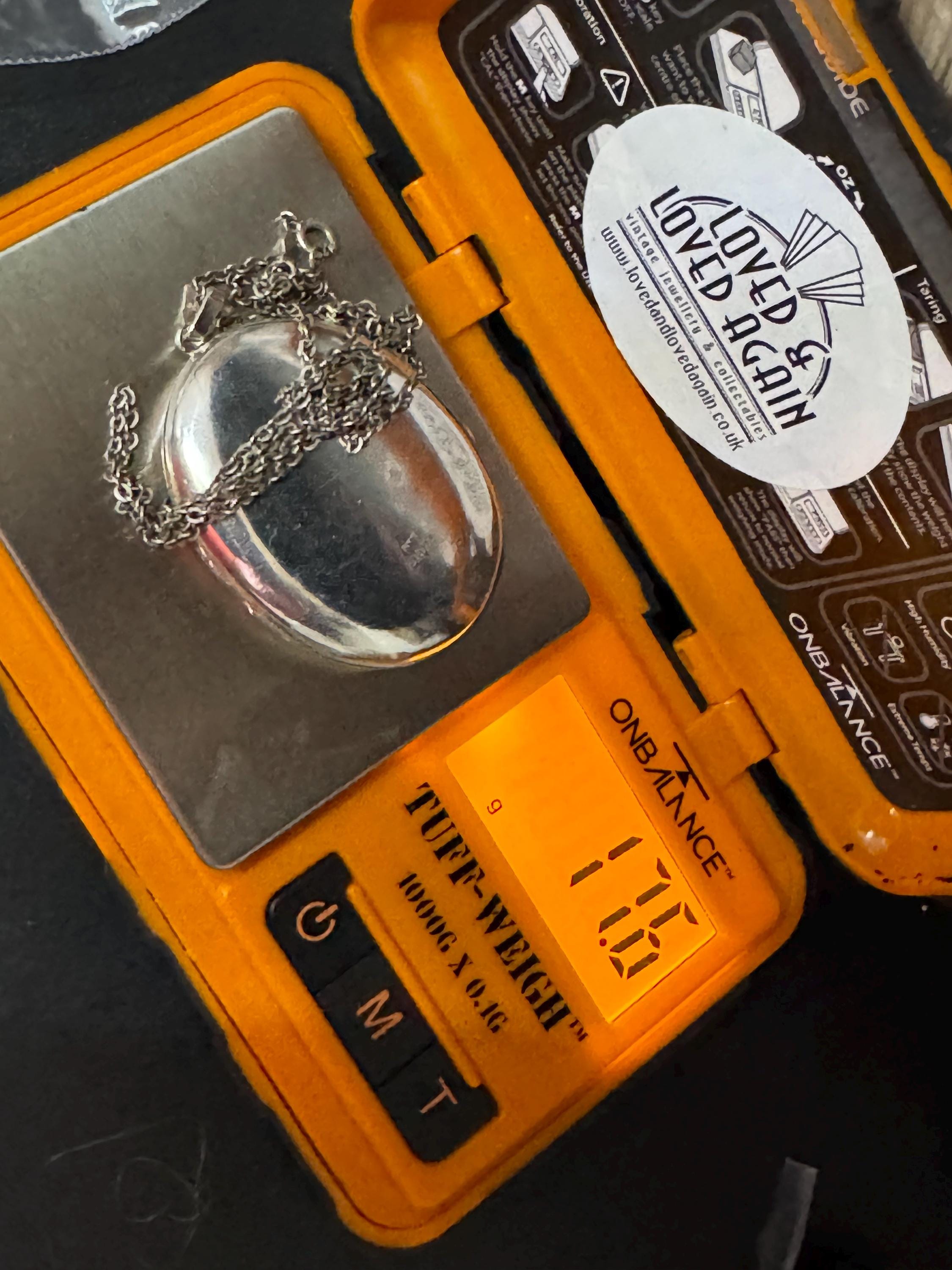 Vintage extra large photo Locket with engraved floral design, memorial keepsake stamped birm X 925 on a silver chain