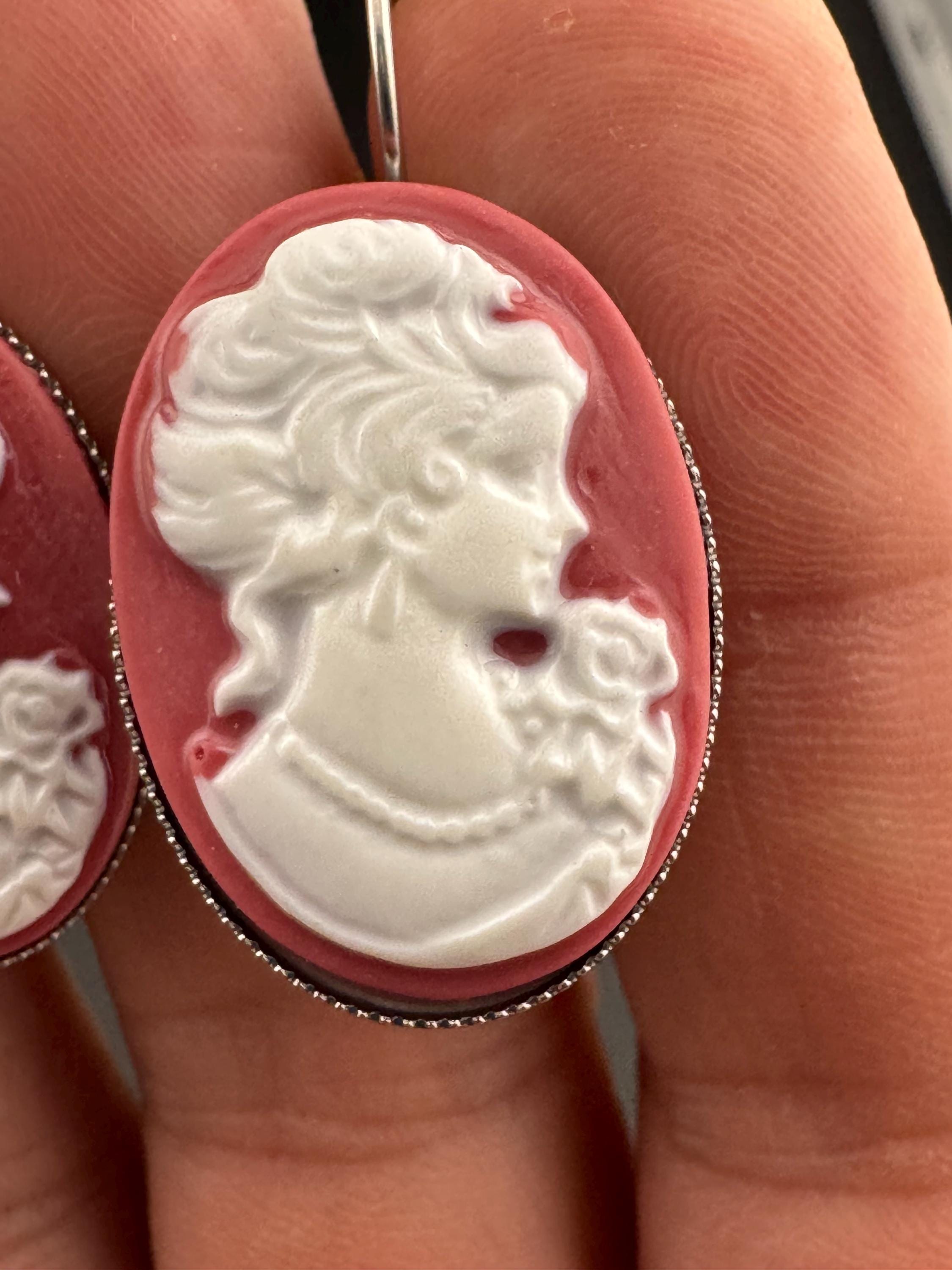 Terracotta Cameo Earrings: Handmade Resin Lady Stainless Steel Drops