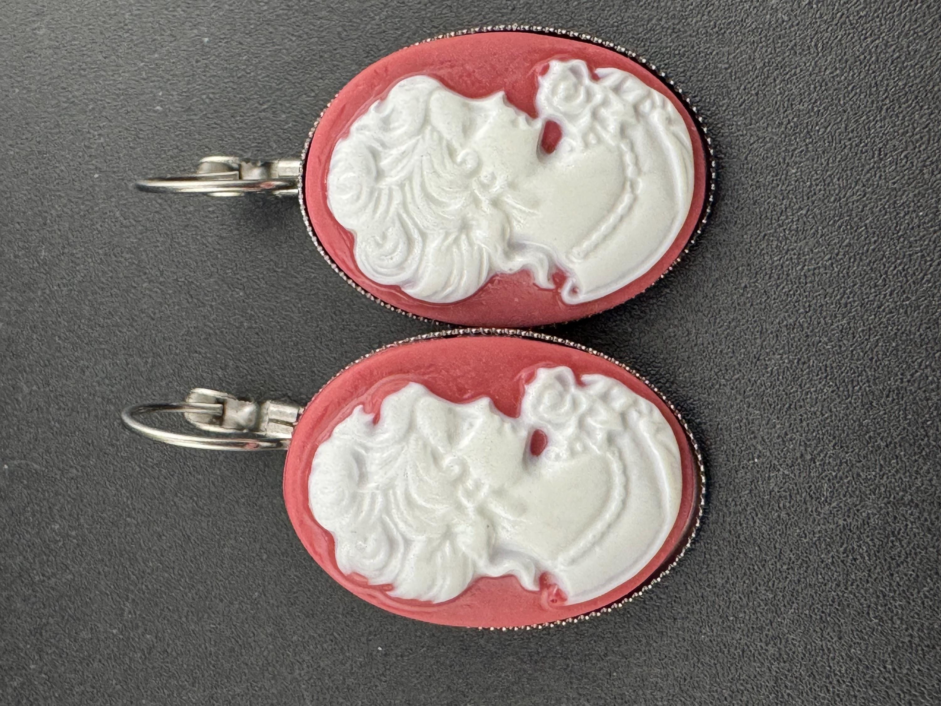 Terracotta Cameo Earrings: Handmade Resin Lady Stainless Steel Drops