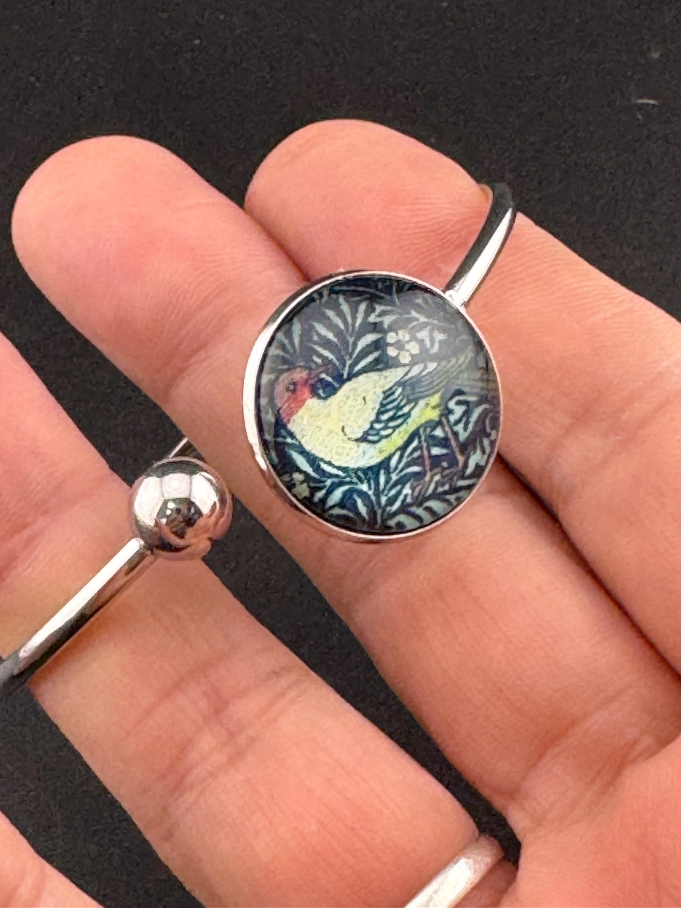 William morris print stainless steel glass cabochon bangle bracelet