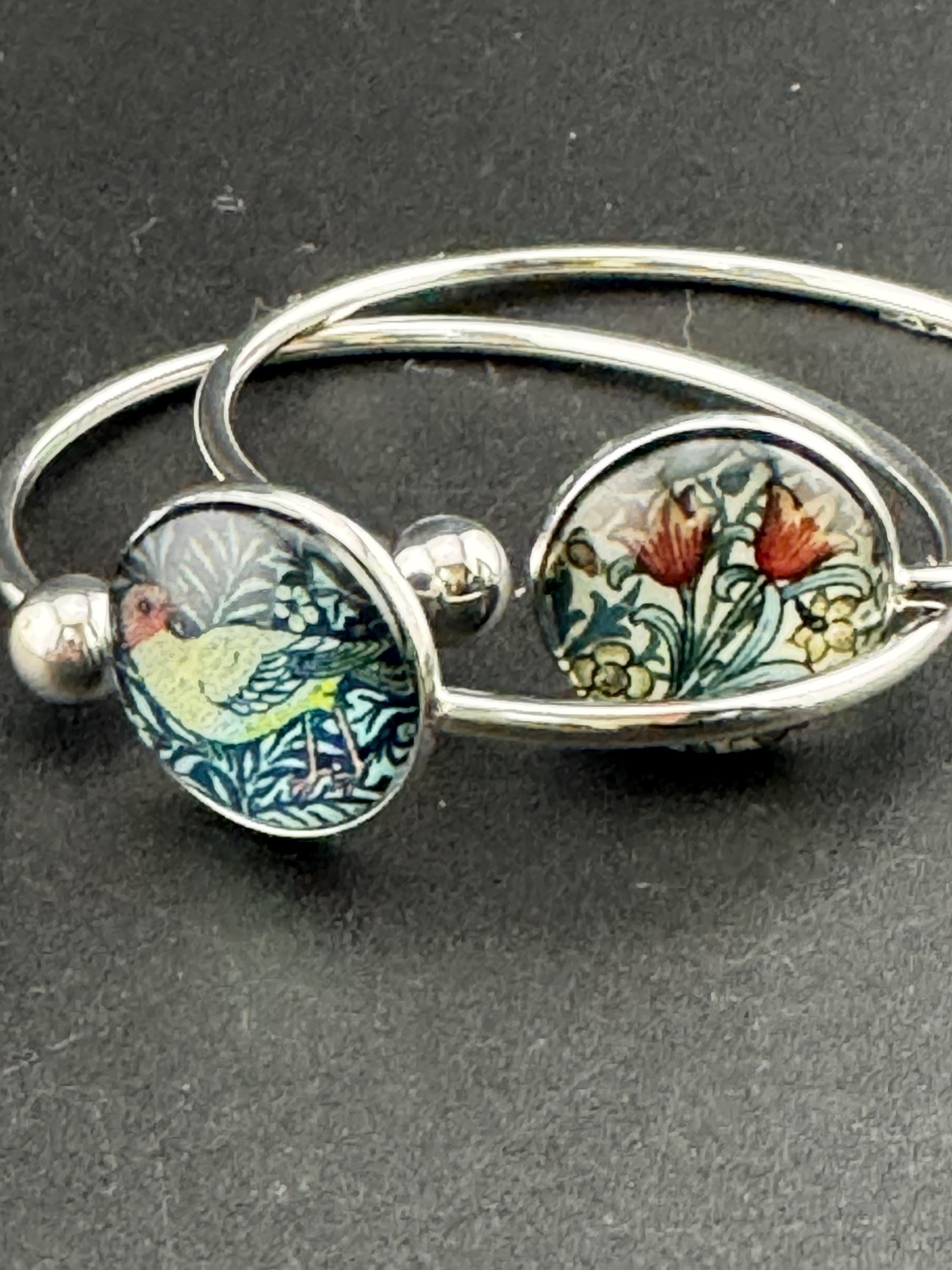 William morris print stainless steel glass cabochon bangle bracelet
