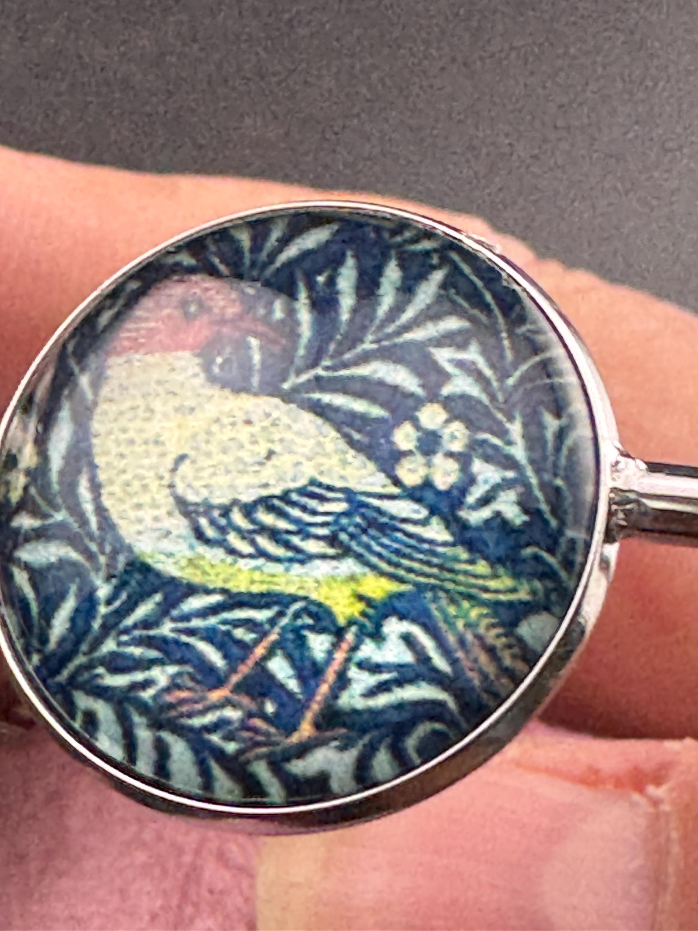 William morris print stainless steel glass cabochon bangle bracelet