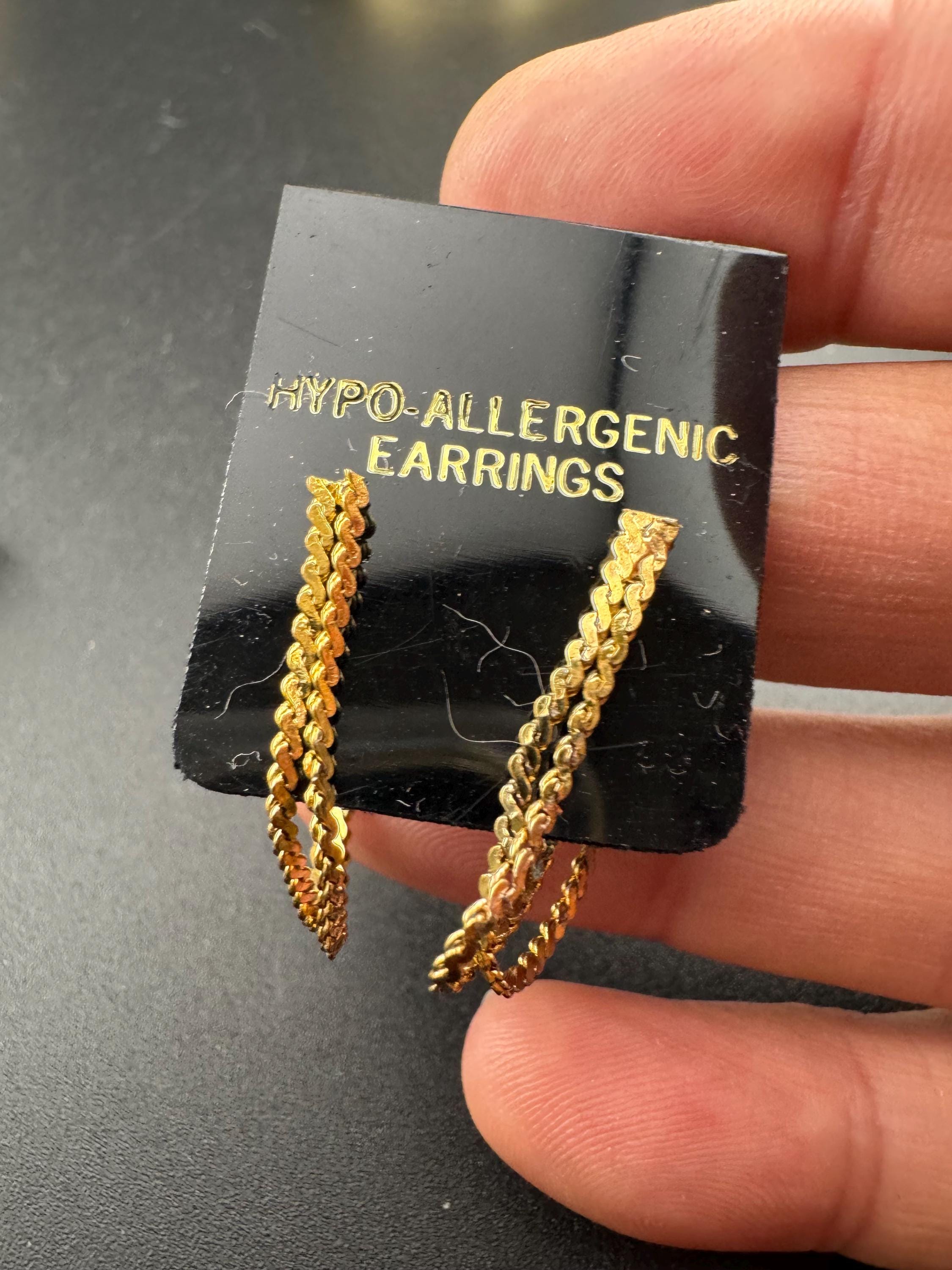 Vintage 1980s Serpentine chain Hoop Earrings: Hypoallergenic, Gold Tone