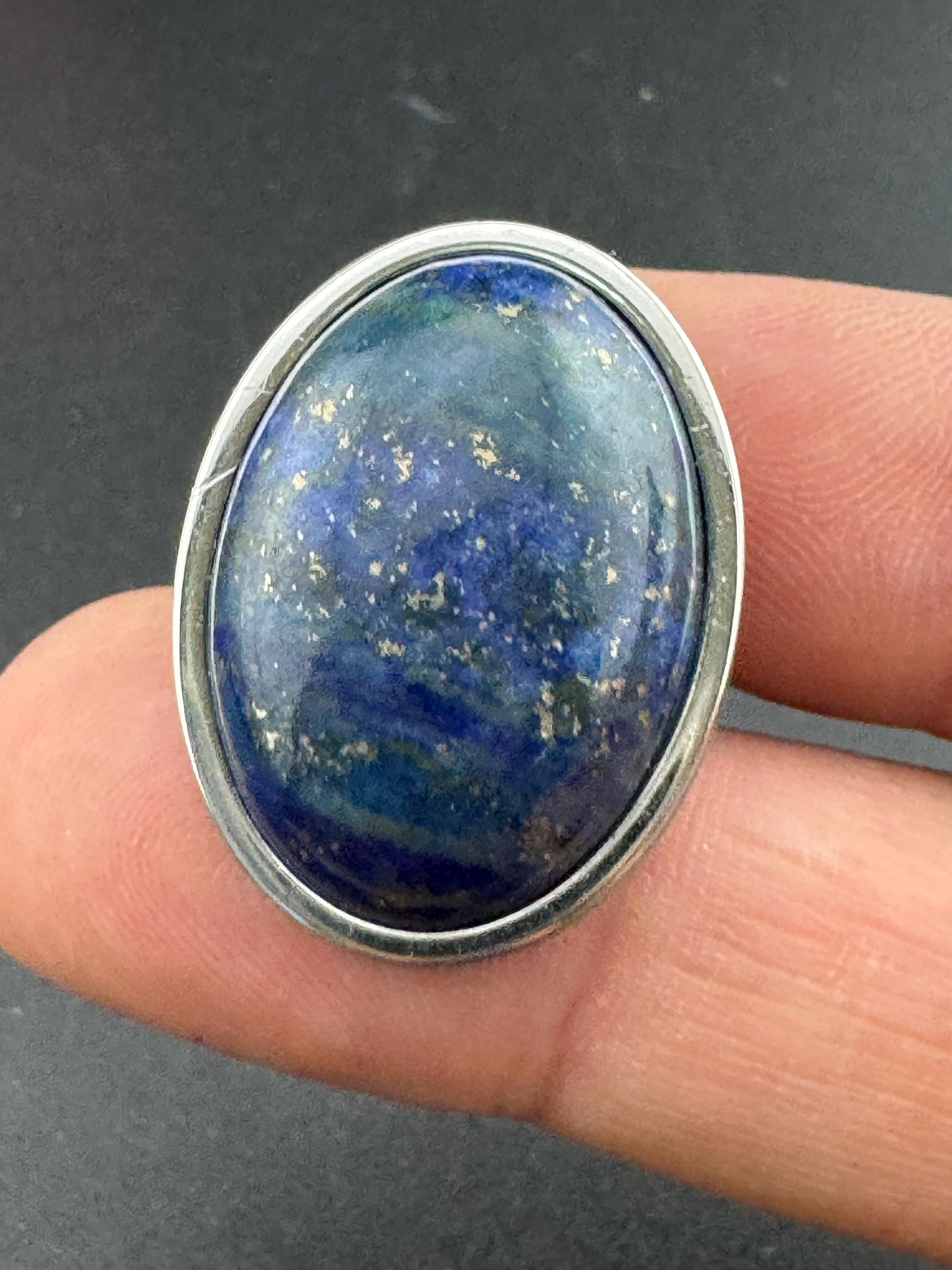 Oversized Oval Lapis Lazuli Ring: Stainless Steel Adjustable Fit