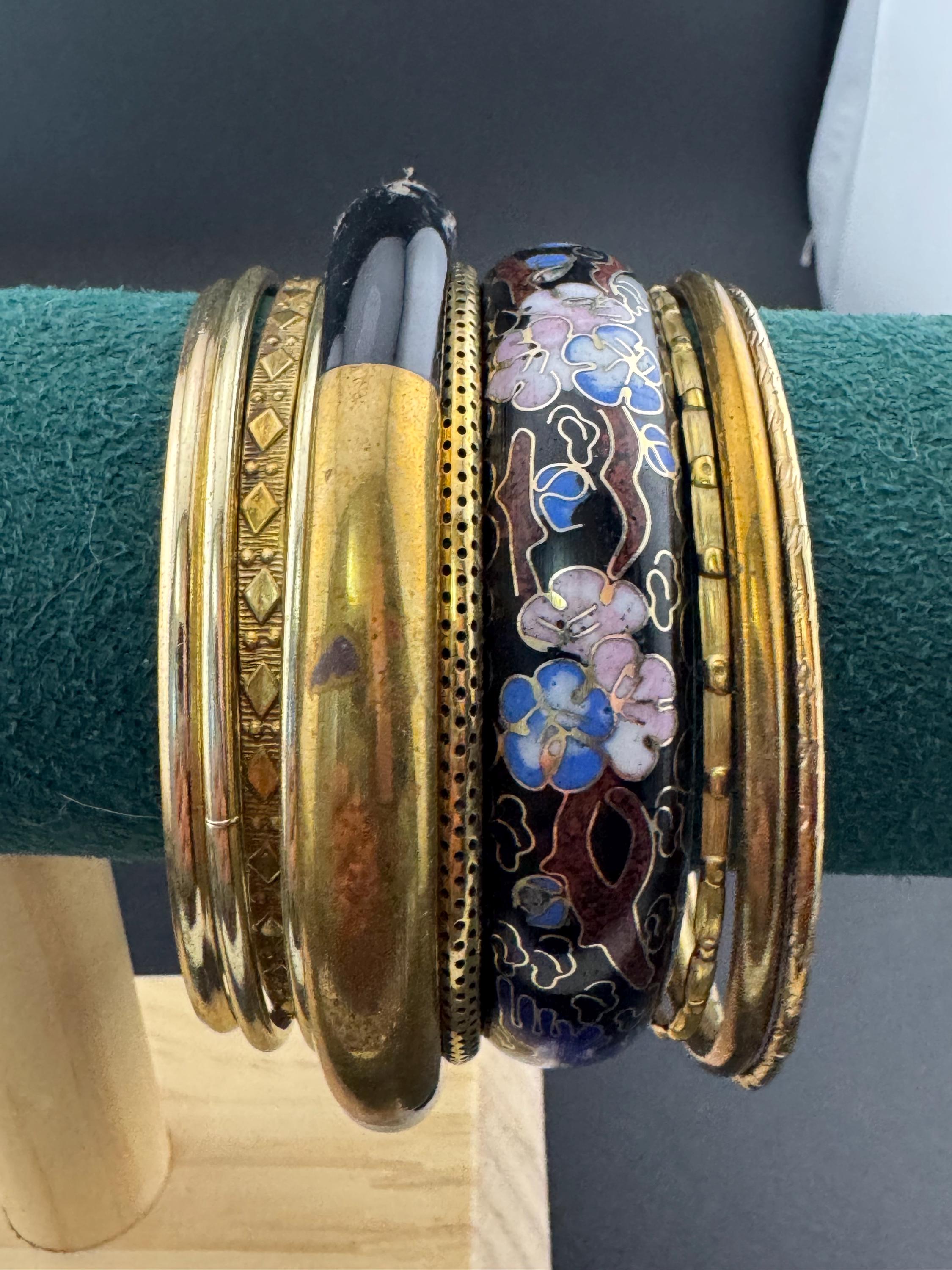 Gold and black tones vintage curated set of stacking bangles Bangle stack eastern metal hippy boho festival bracelets