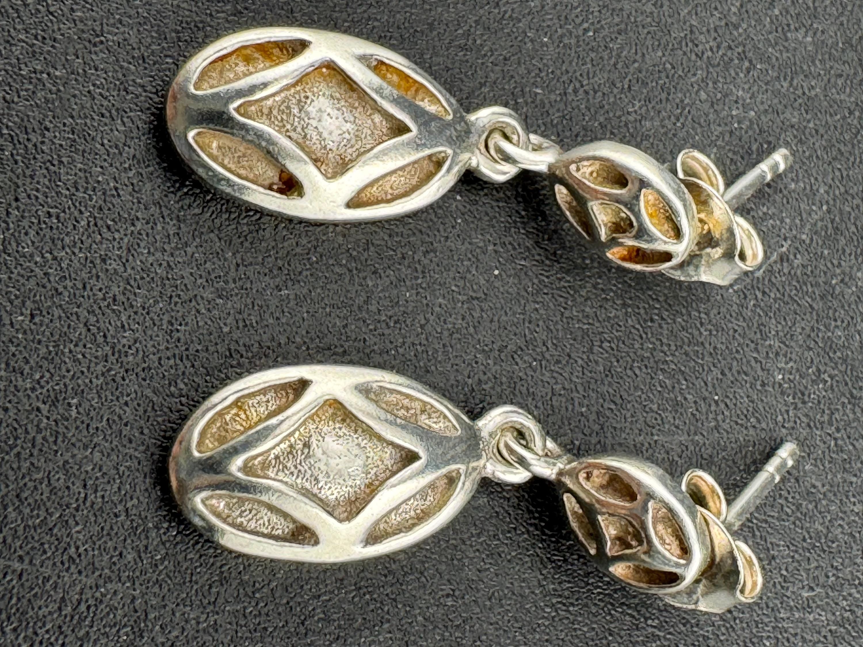Dainty Art nouveau style 925 silver drop retro earrings