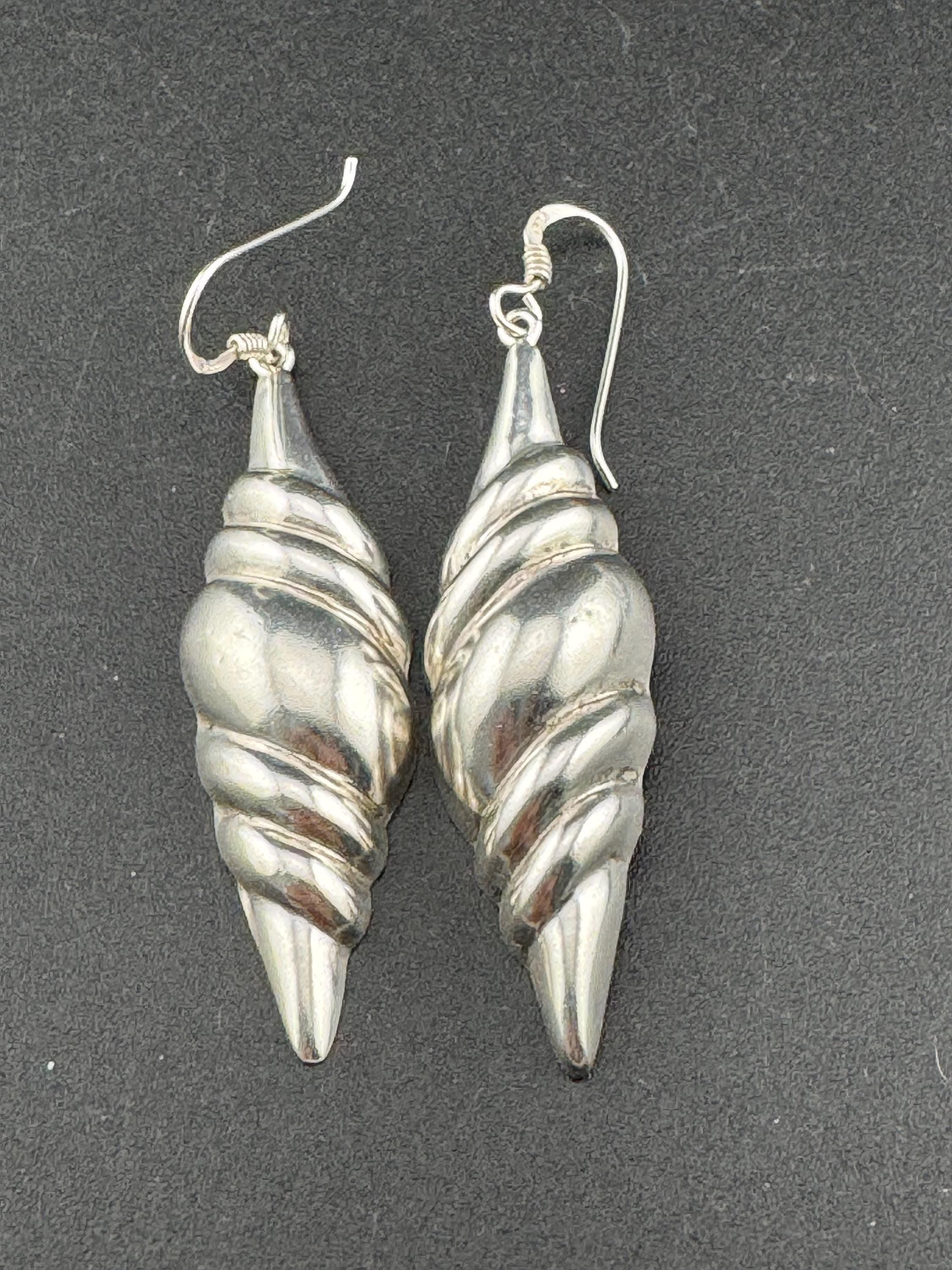 5.4cm 925 sterling silver hollow long drop dropper dangly earrings for pierced ears, modernist shell design