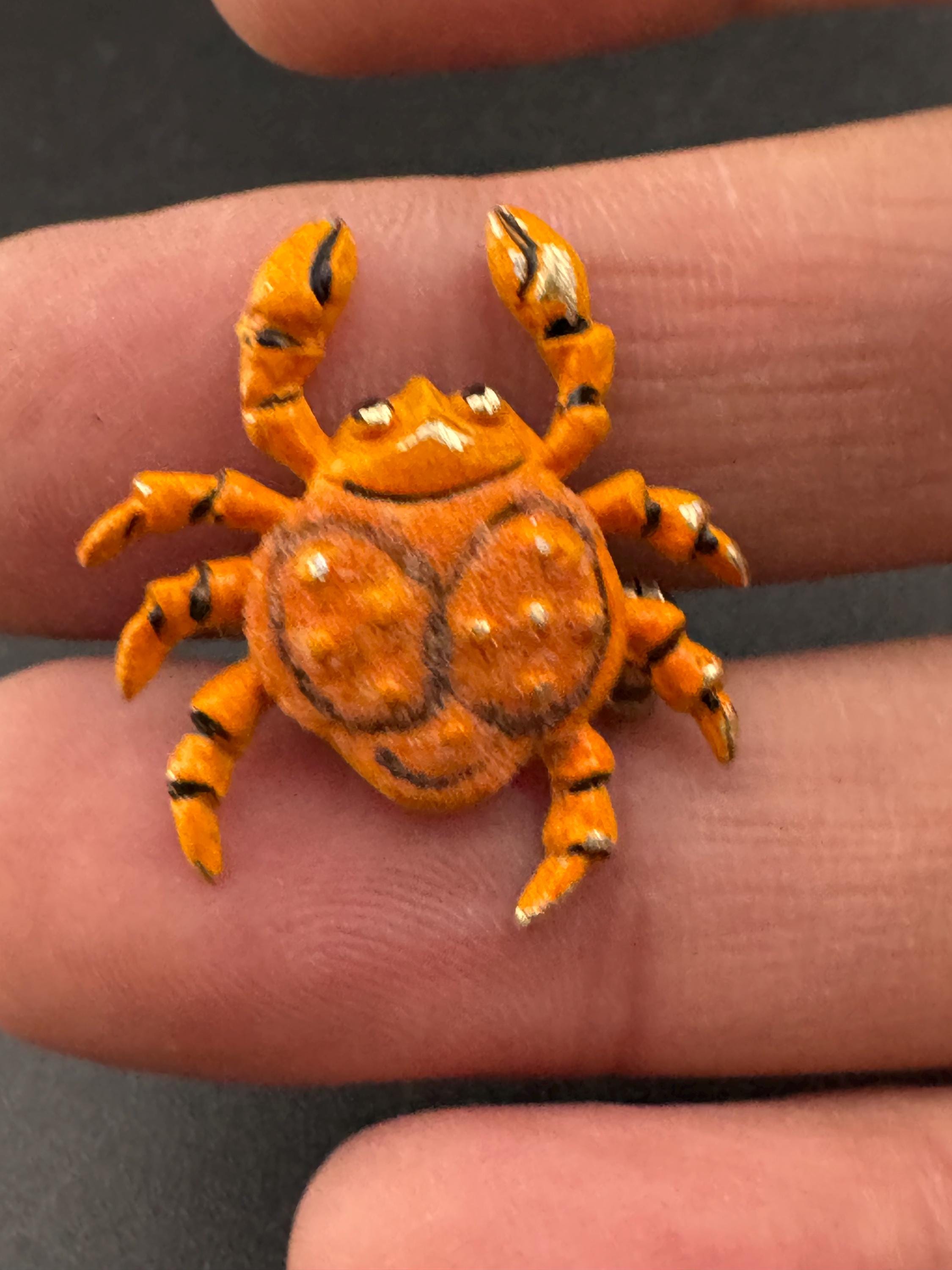 Kitsch Orange Enamel Crab Brooch: Gold Tone Nautical Pin