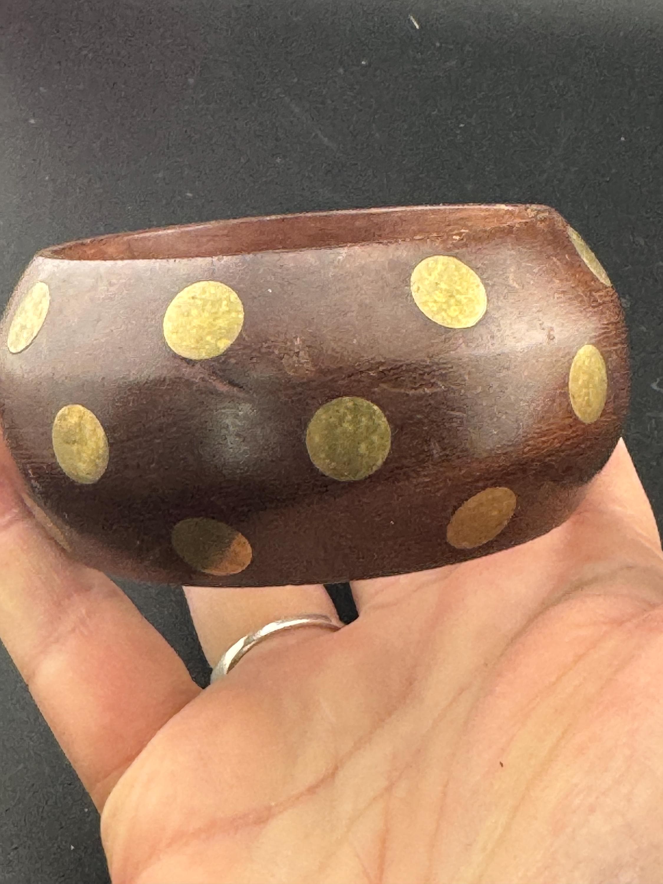 Wood & Brass Wide Cuff Bangle: Vintage Boho Bracelet