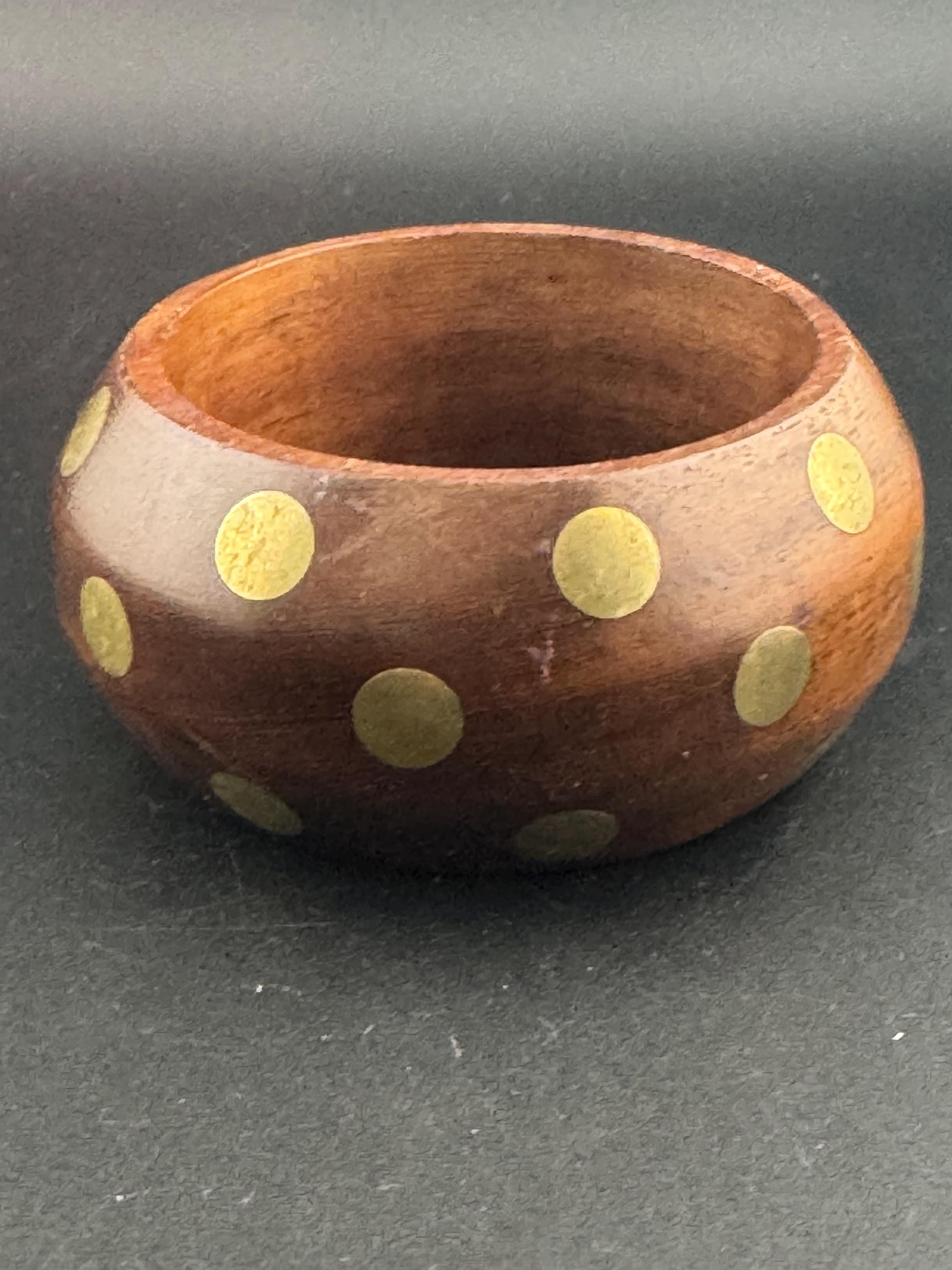 Wood & Brass Wide Cuff Bangle: Vintage Boho Bracelet
