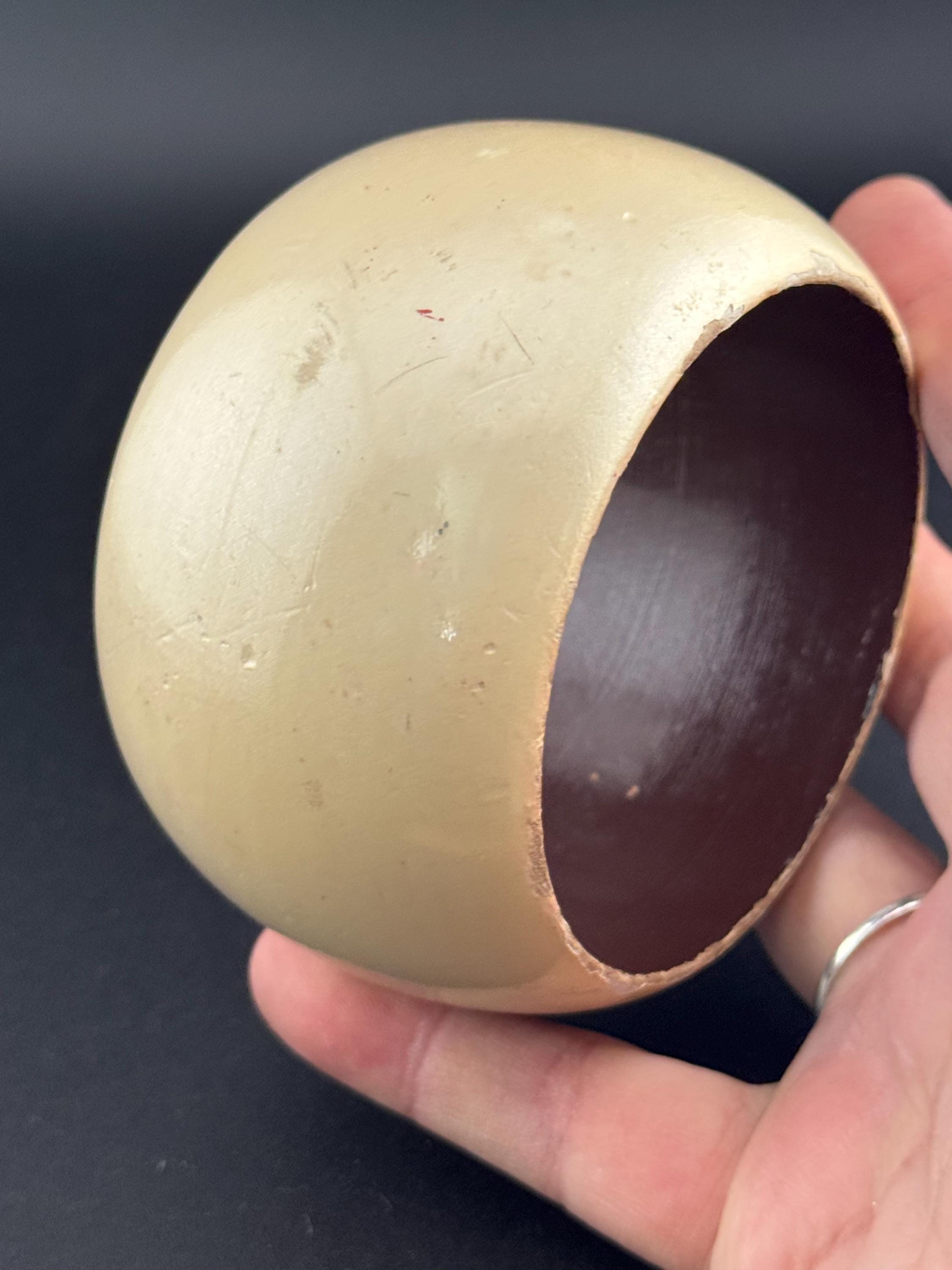 Oversized Cream Painted Wood Cuff Bangle: Boho Festival Bracelet