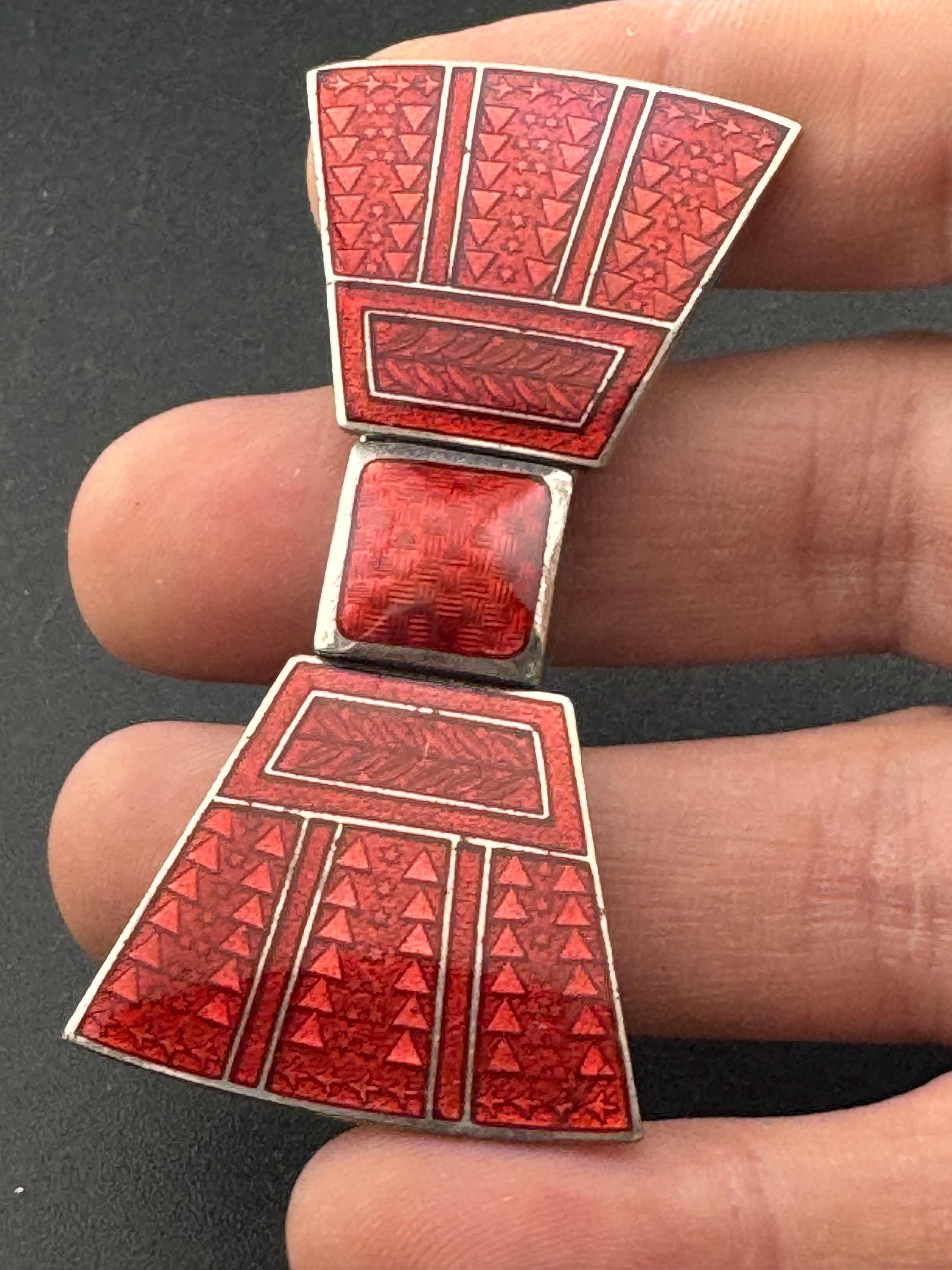 Antique Vintage Art Deco czech deep red bow design Enamel 2 part belt Buckle 1910s 1920s 1930s Sewing Haberdashery