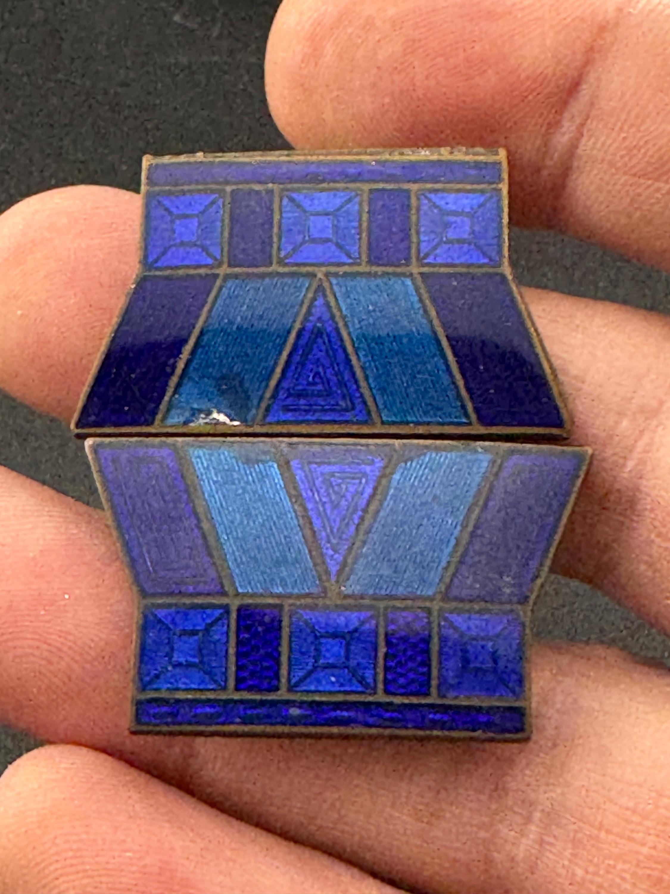 Antique Vintage Art Deco czech bright blue guilloche Enamel Belt Buckle 1910s 1920s Sewing Haberdashery minor wear