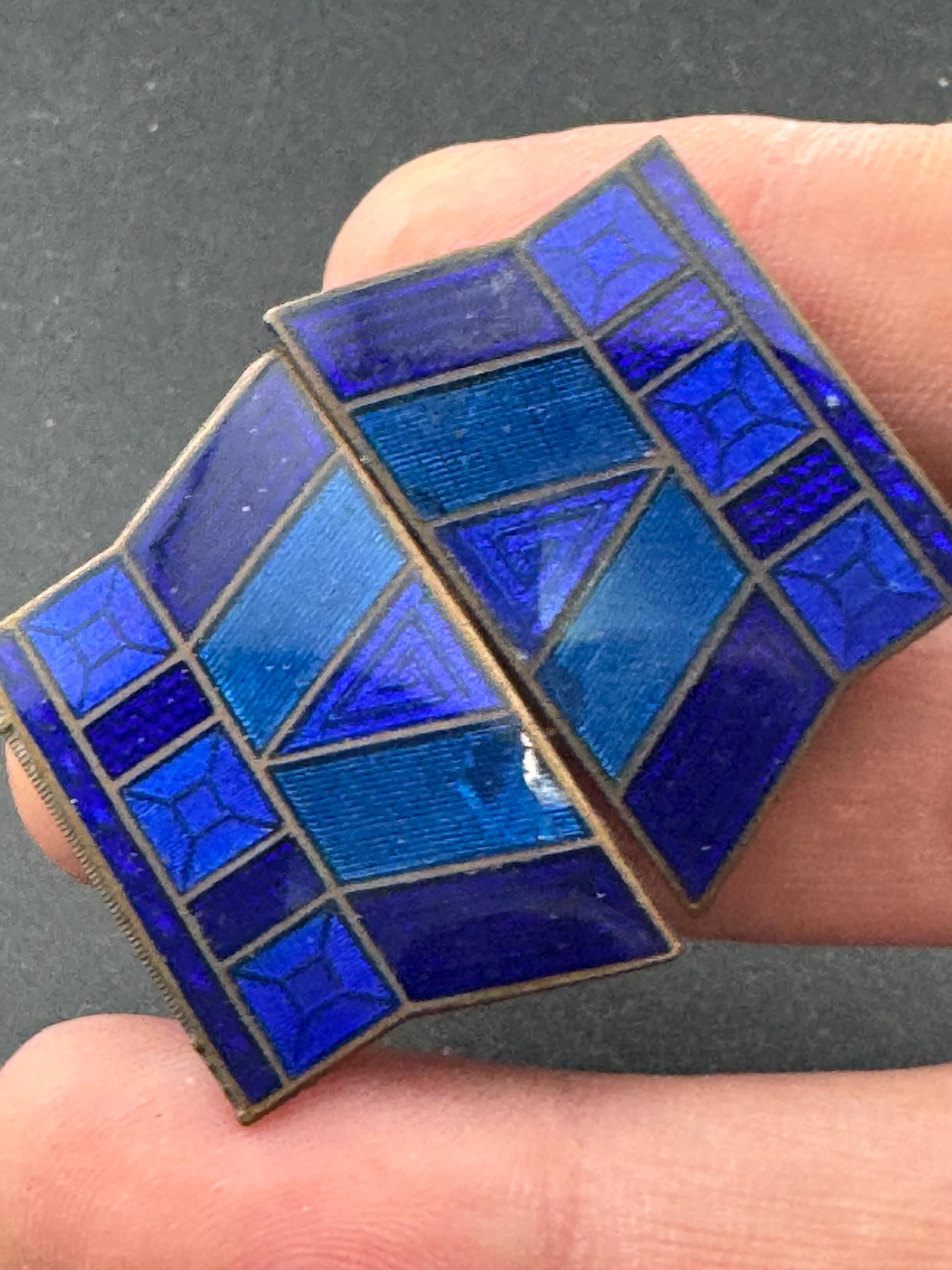 Antique Vintage Art Deco czech bright blue guilloche Enamel Belt Buckle 1910s 1920s Sewing Haberdashery minor wear