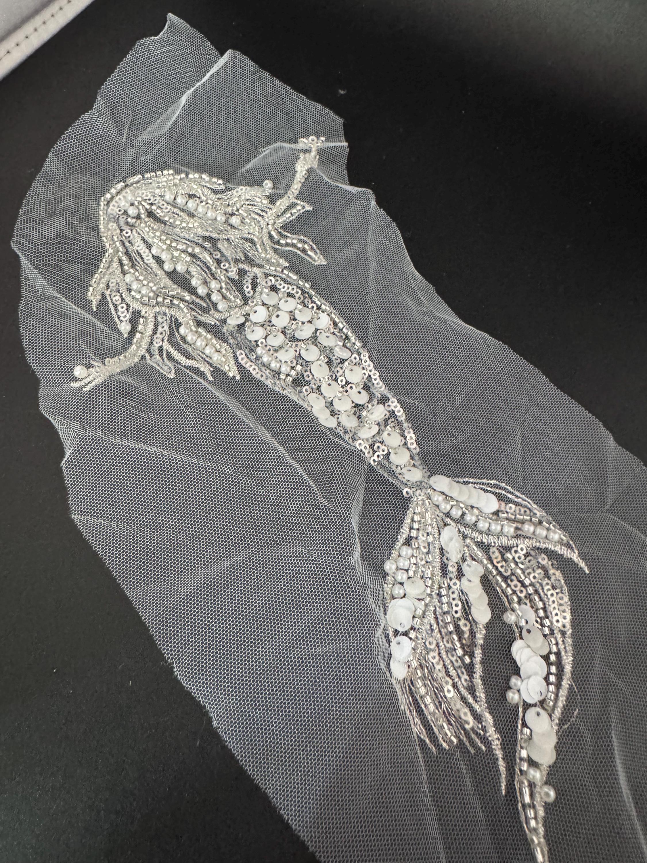 white bead sequin mermaid sew on patch applique