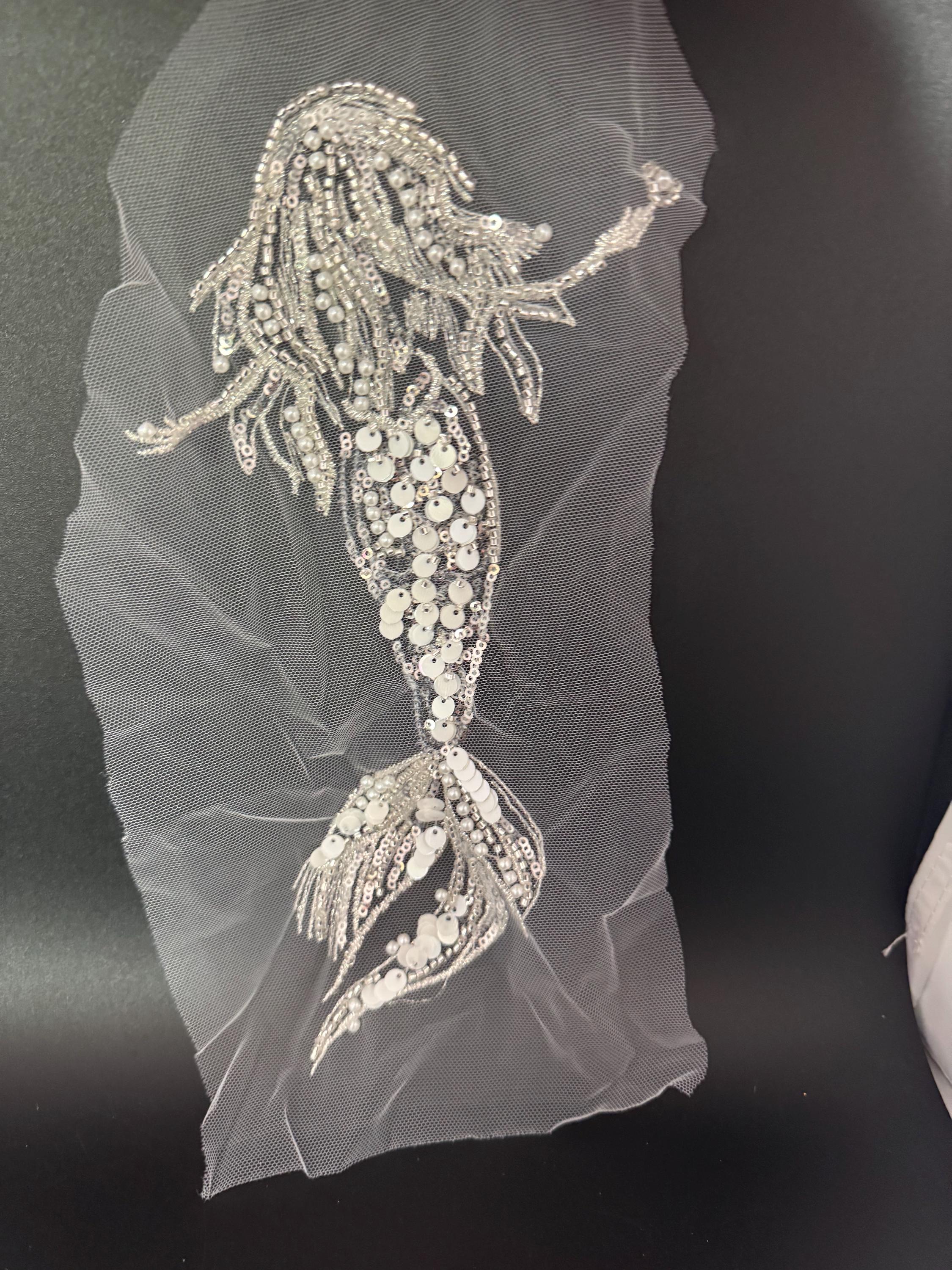 white bead sequin mermaid sew on patch applique