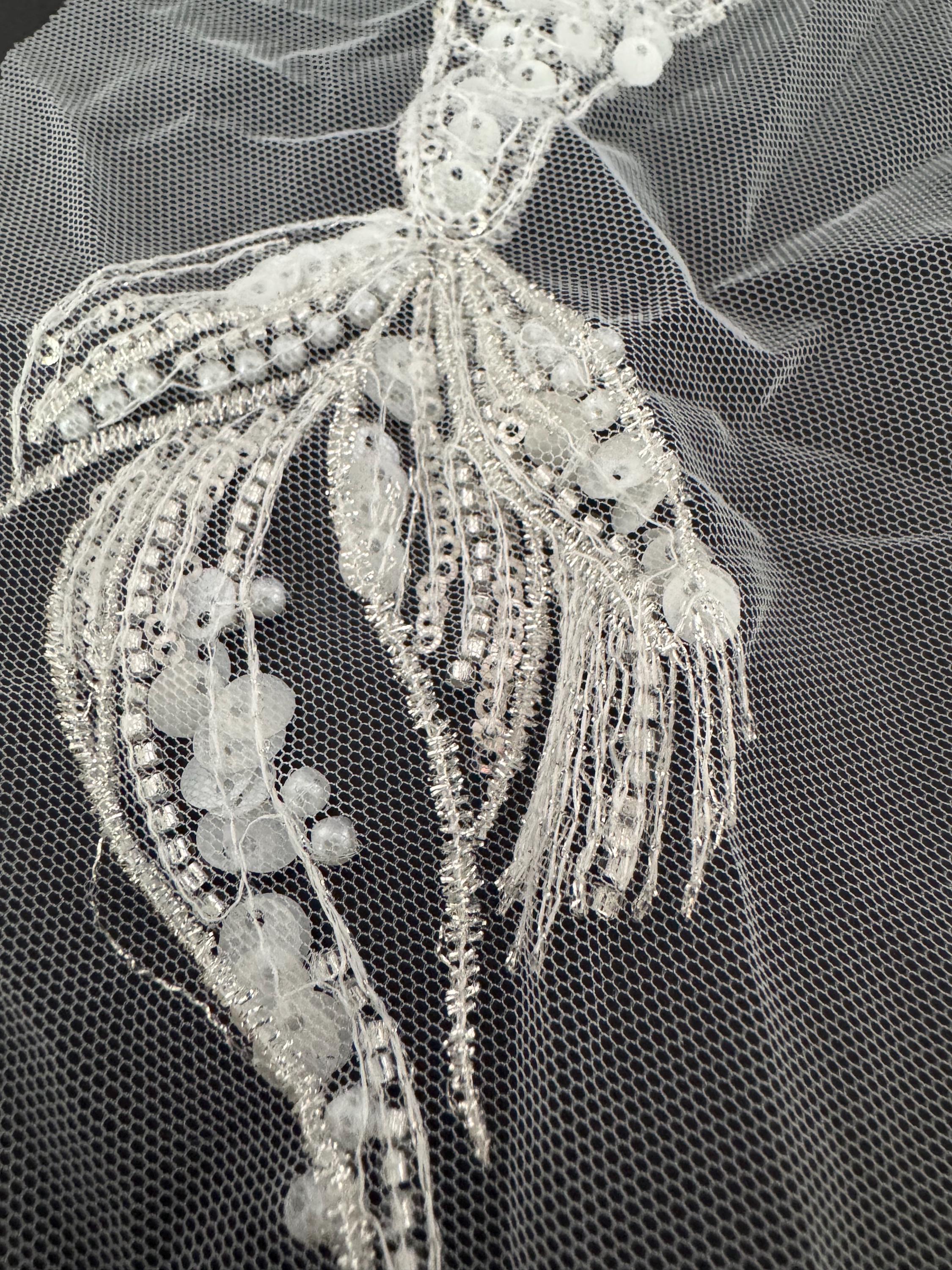 white bead sequin mermaid sew on patch applique