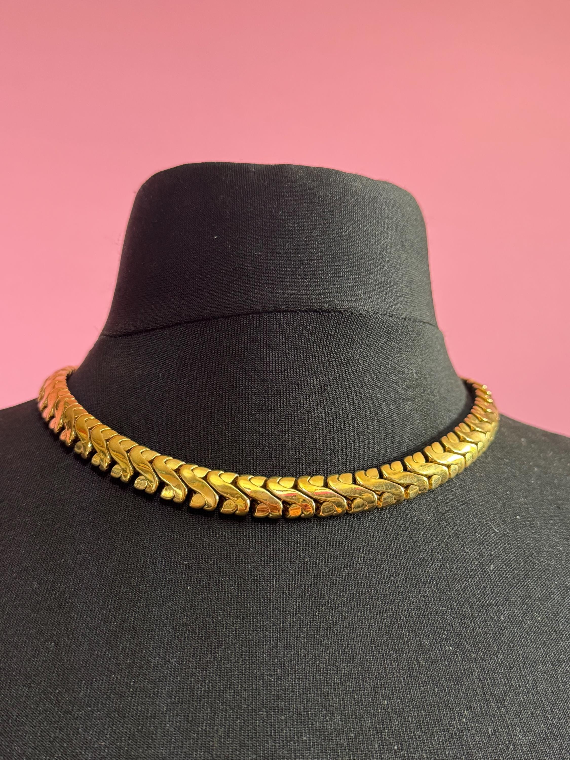 Vintage Givenchy chunky flat link weighty gold plated wide chain necklace signed tag designer choker